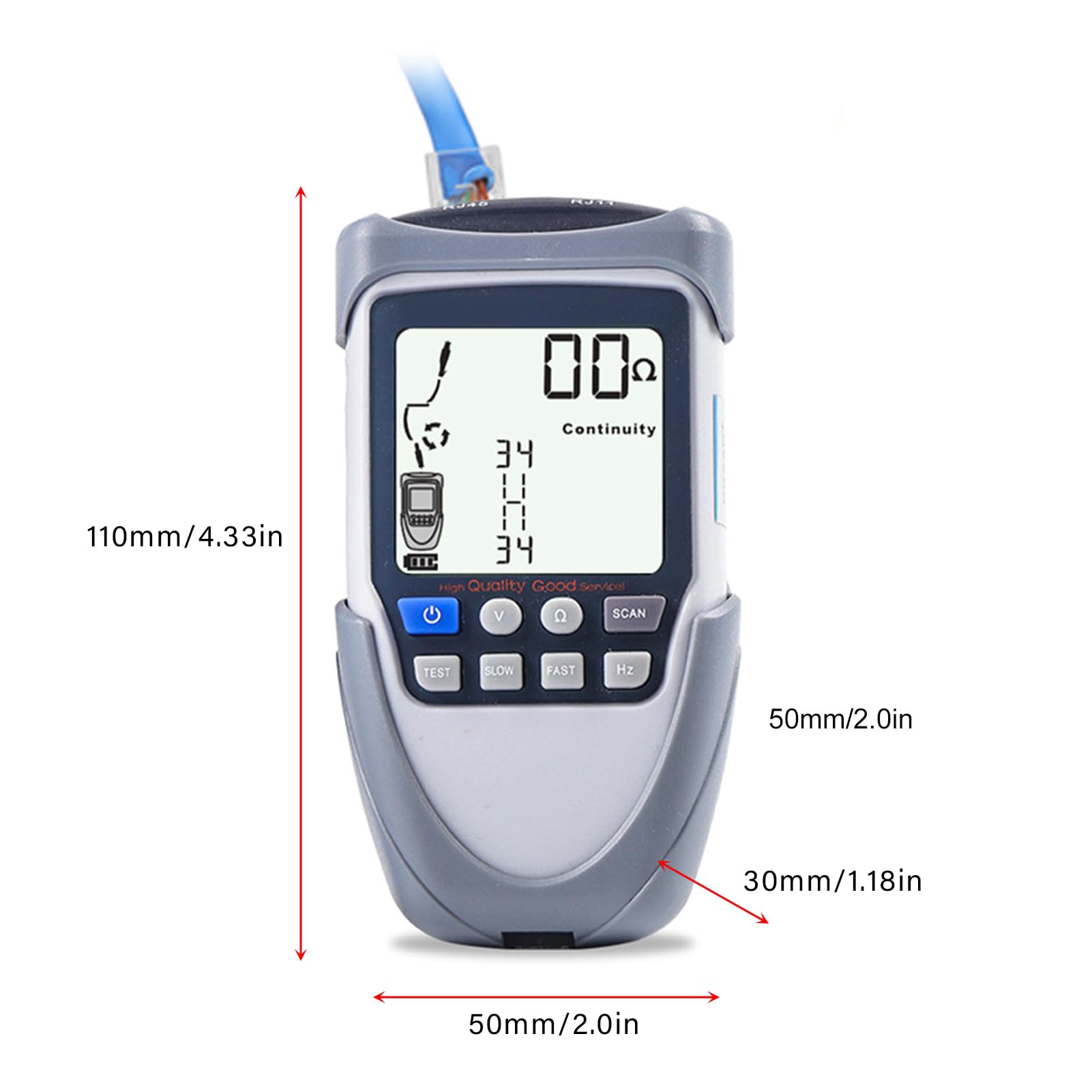 Tester per Cavi Test di continuità Voltaggio della Batteria Controllo polarità Tracciatore di Cavi POE Modalità Digitale e Analogica Torcia a LED con Volume Regolabile per Reti (ET612)