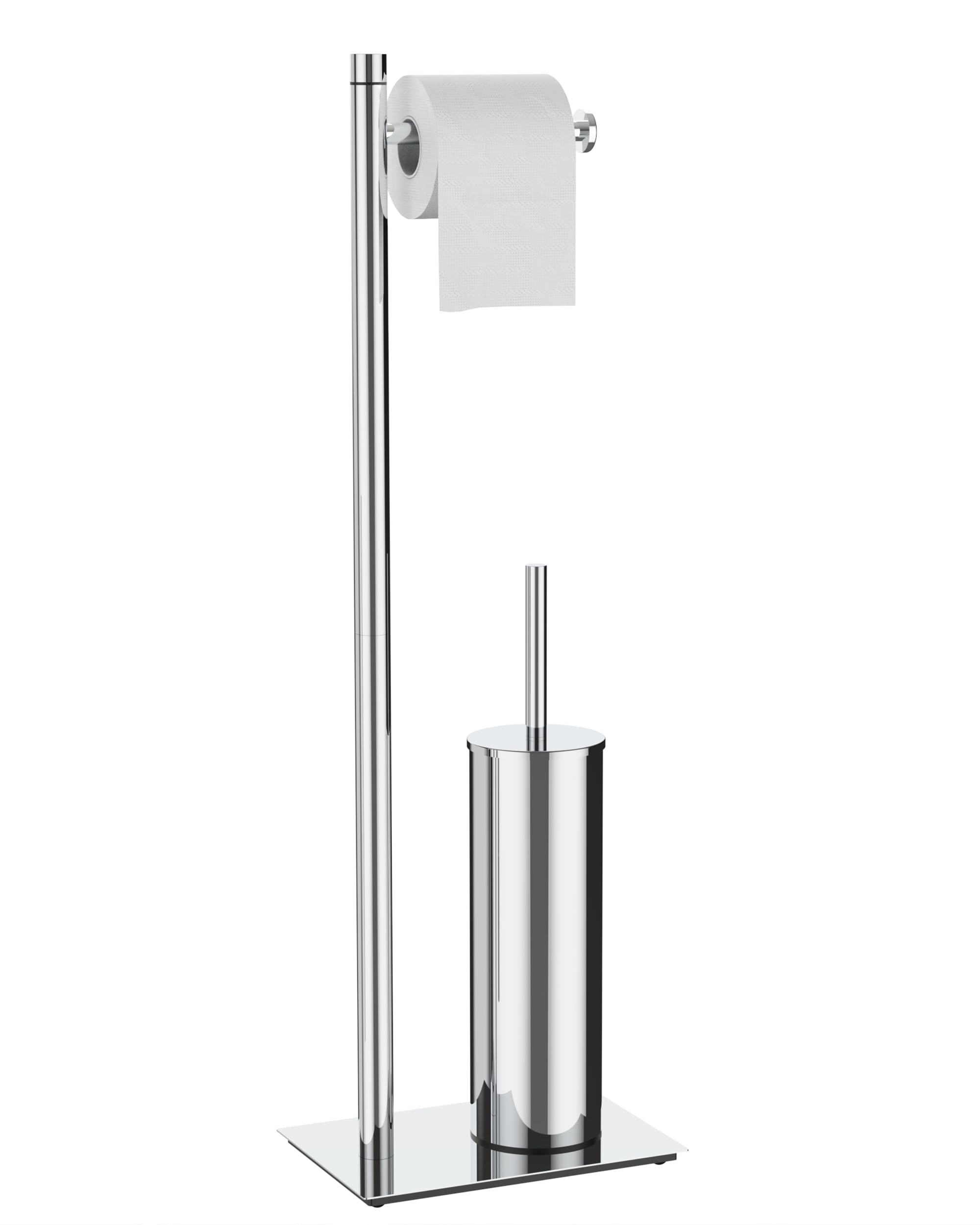WZRUA Freestanding Toilet Roll Holder and Toilet Brush Holder Set, Chrome 304 Stainless Steel Toilet Paper Holder Stand
