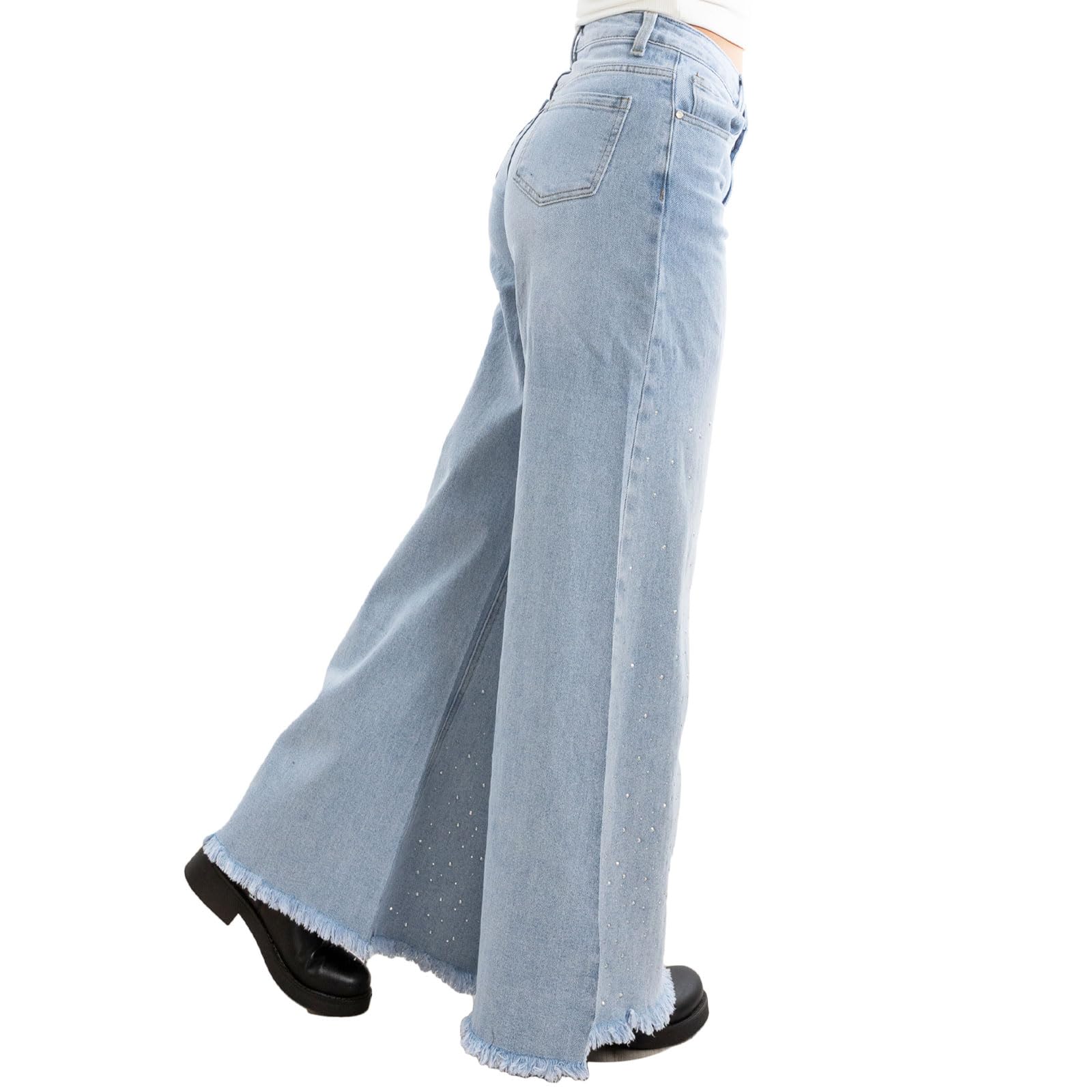 Toocool Jeans Donna Pantaloni Denim Campana Zampa Flare Strass Larghi FX1243