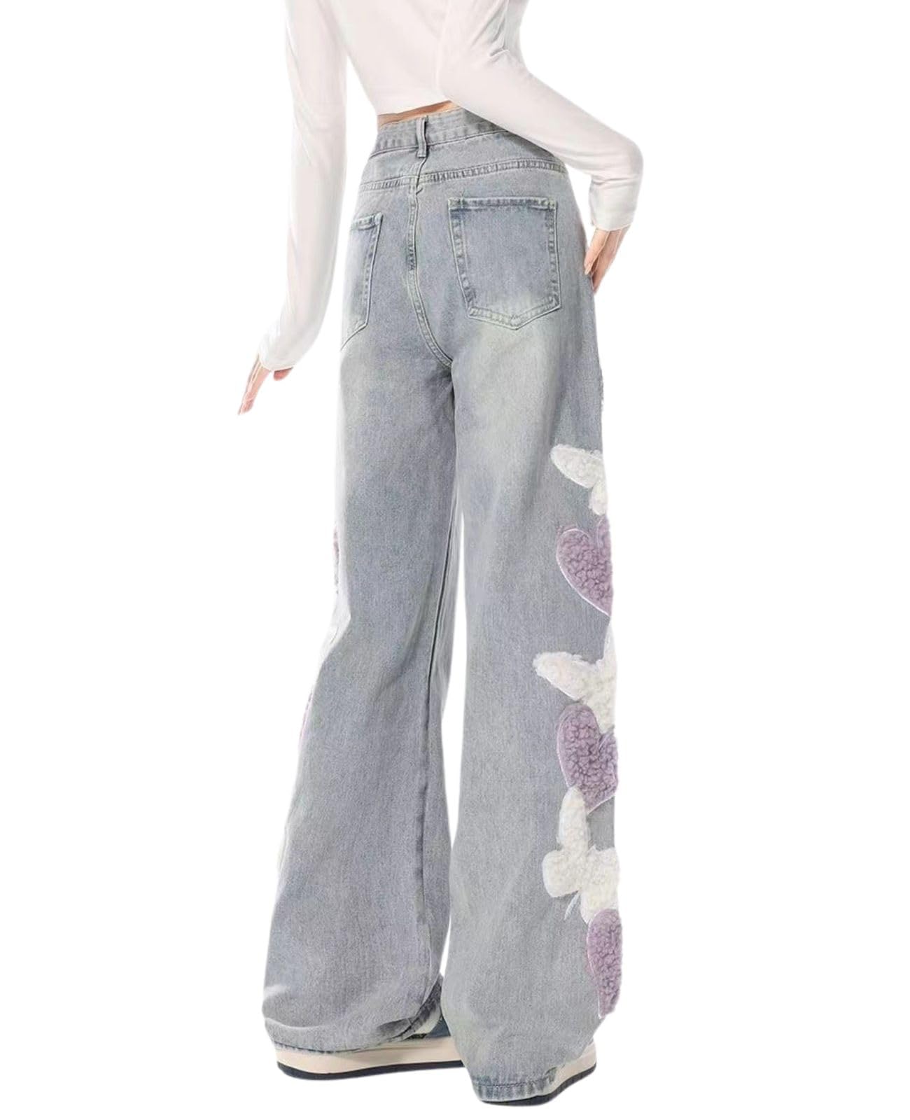 Cute Jeans for Women Girls Star Patchwork Pants High Waisted Straight Leg Jean Casual Preppy Clothes: X-Large Blue3