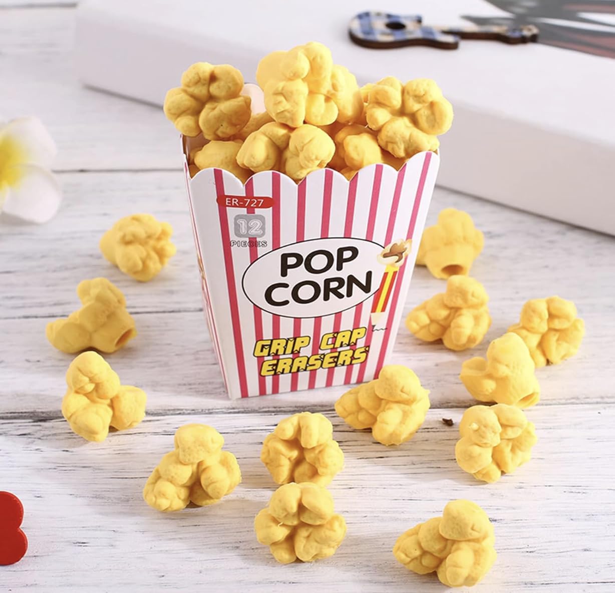 HOMIES Cute Erasers Stationery Pencil Rubbers Popcorn Shape Eraser Cum Pencil Pen Topper for Kids Office School Correction Tool Toy Gift Prize Party Favors, Pack of 1 (12pcs erasers) (B0CWLGRN14) Amazon Price History, Amazon Price Tracker