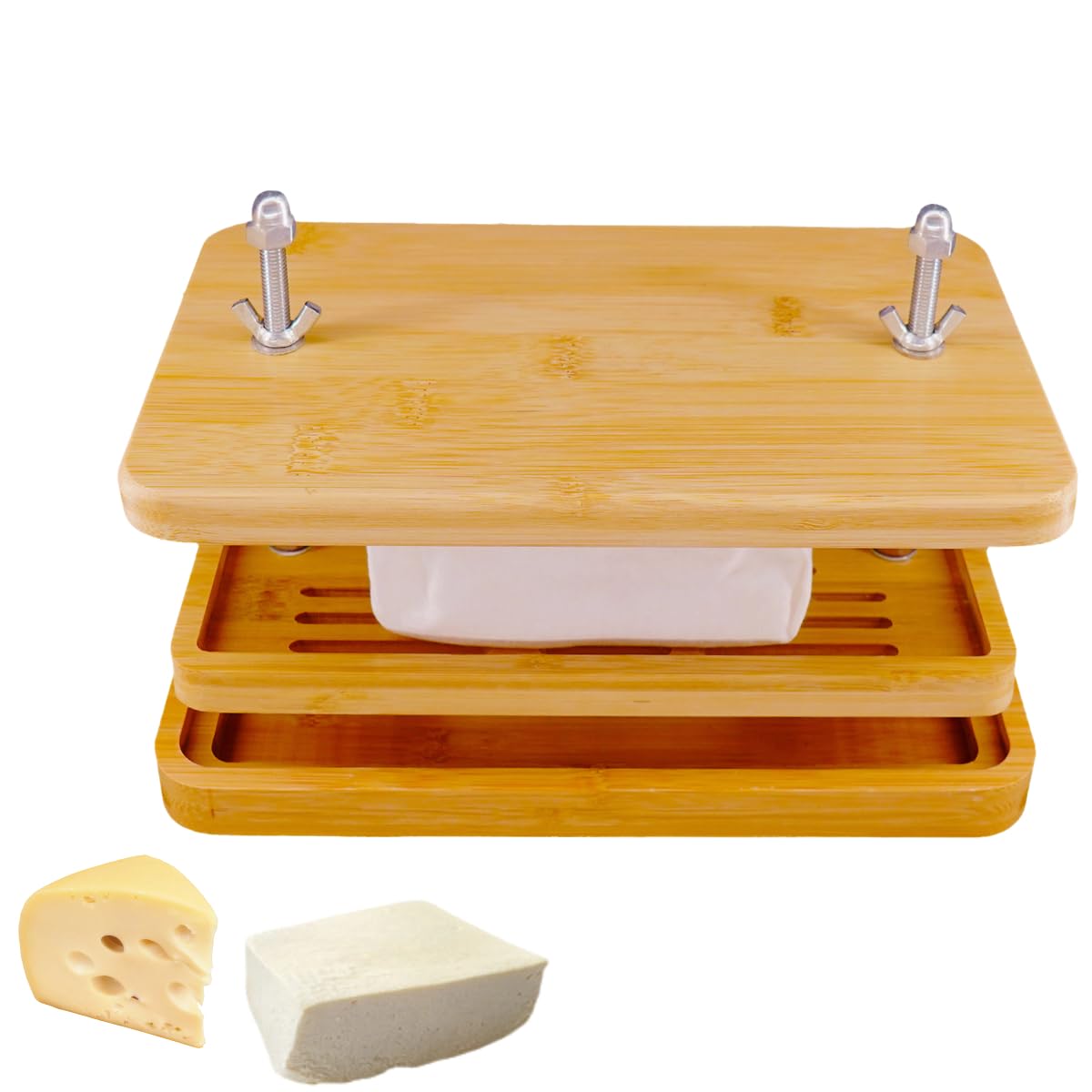 Prasa do tofu, duża bambusowa prasa do tofu z sitkiem do tofu, tacą ociekową i gazą, bez BPA, łatwa do czyszczenia, łatwa do usunięcia wody z jedwabiu, twardego/bardzo mocnego tofu, świetny prezent