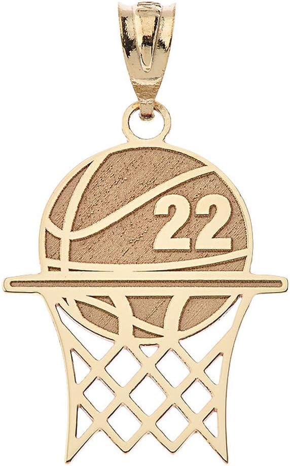 Sports Charms Certified 10k Gold Personalized Basketball Hoop Pendant Necklace with Your Name and Number