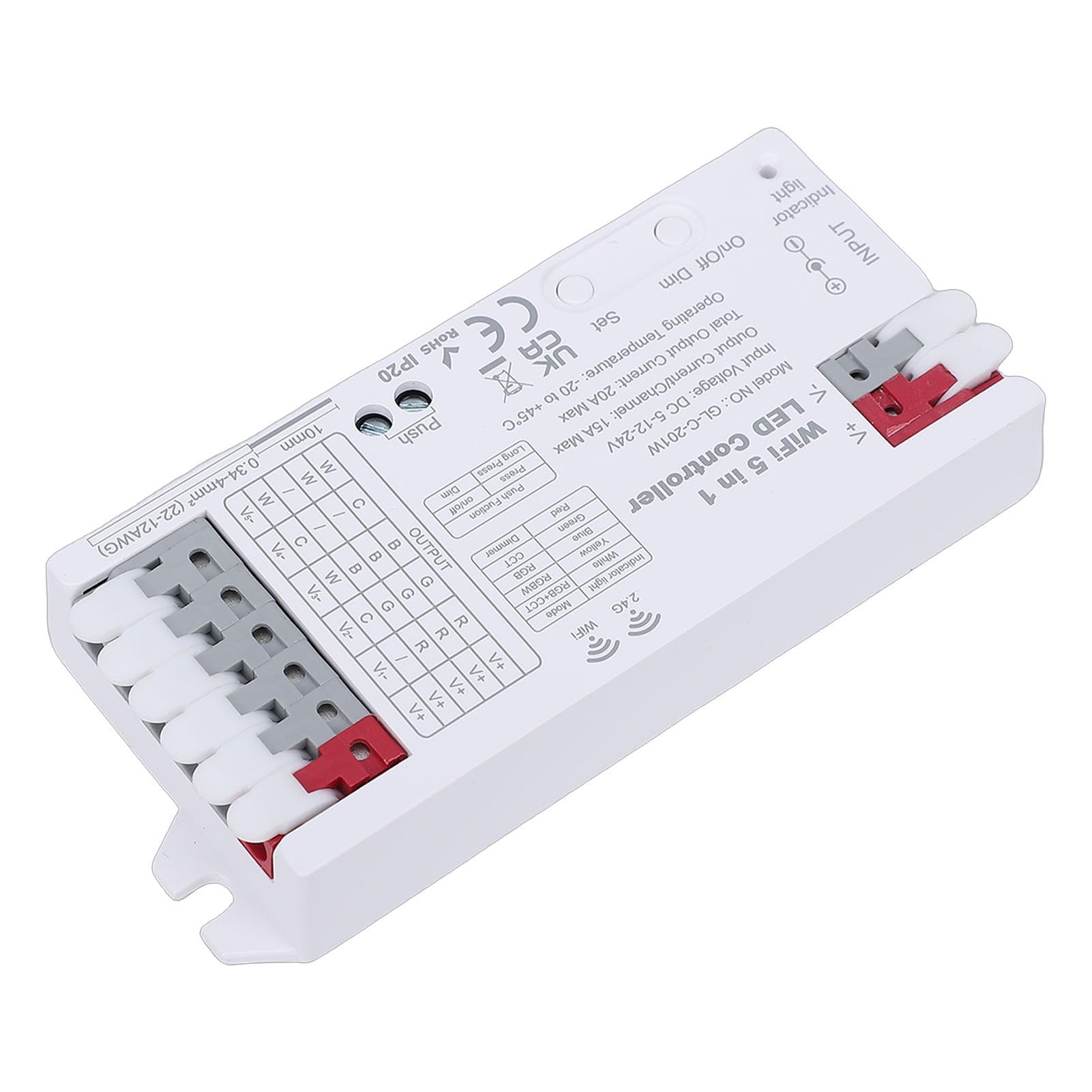 Controller Luce LED Smart WiFi Bluetooth Lampada Striscia 5 in 1 RGBCCT RGBW Dimmer 20A per Illuminazione Personalizzata