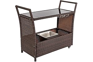 Bonnlo Wicker Outdoor Bar Cart with Ice Bucket: For Effortless Entertaining