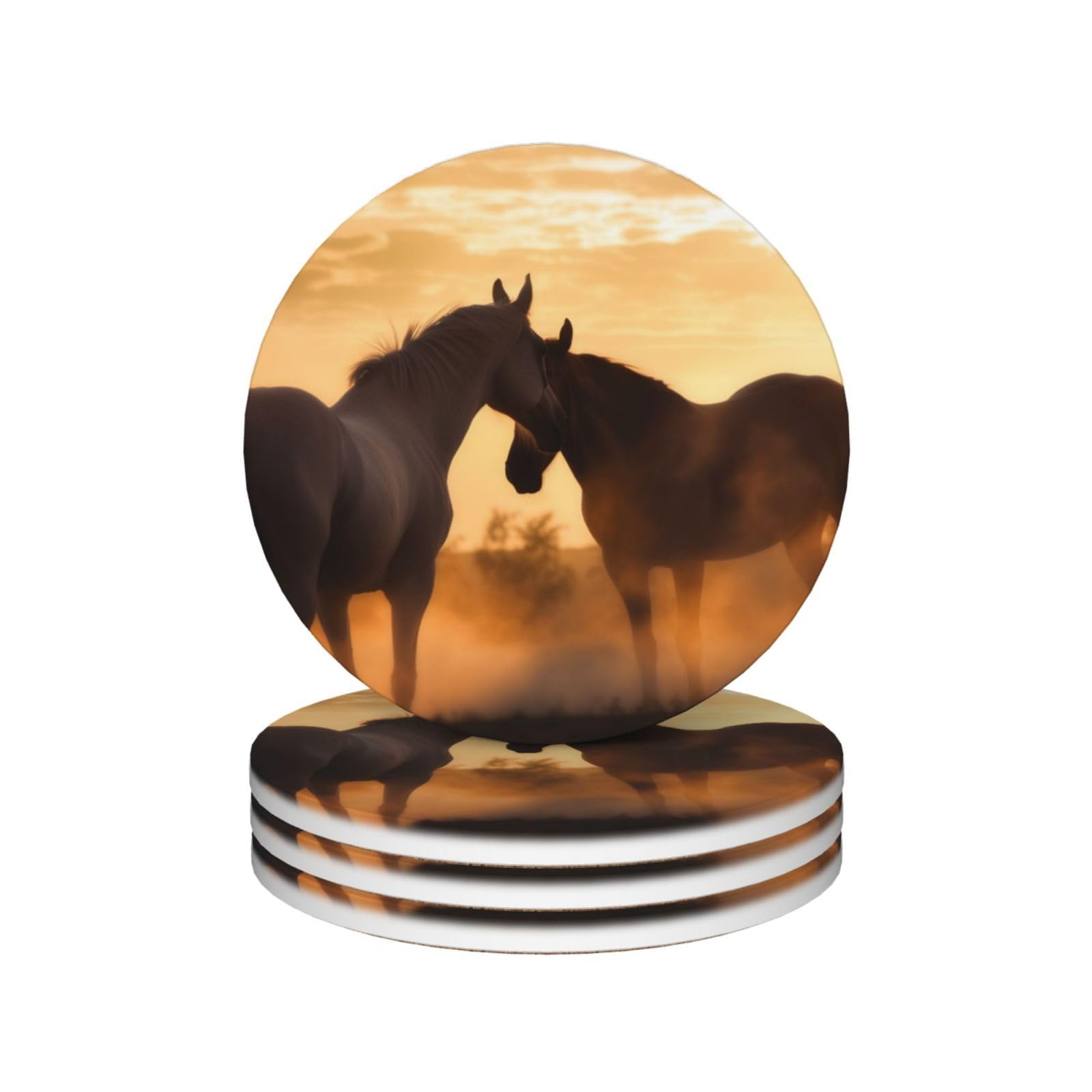 Dessous de verre ronds en céramique imprimé chevaux amoureux pour décorer votre table de salon
