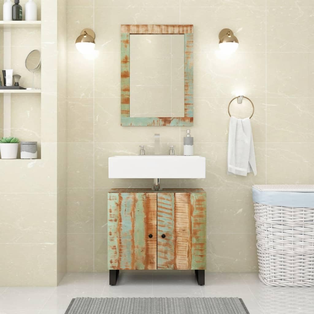 Espejo de pared rústico de madera maciza recuperada, 70 x 50 cm, con cristal transparente, ideal para baño, pasillo o dormitorio, montado