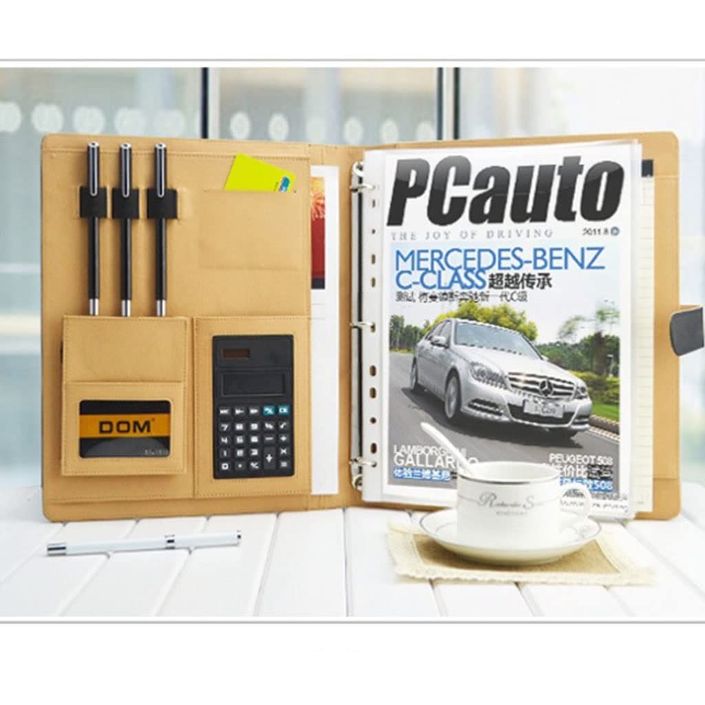 Cartella portadocumenti formato A4 Portadocumenti multiuso in pelle PU con 4 anelli, portadocumenti, con raccoglitore rimovibile, per organizer, ufficio, scuola di viaggio