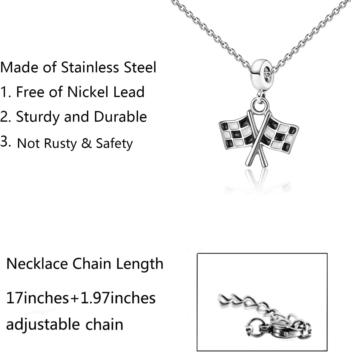 FUSTMW Checkered Flag Necklace Black and White Racing Flag Pendant Race Car Gifts for Racers Jewelry Racing Fans Gifts - Image 2