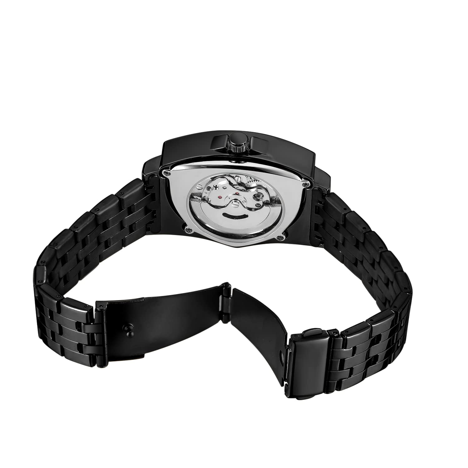FORSINING Montre pour homme étanche à 30 m Squelette Creux Automatique Éblouissant Rétro Triangle Montre-bracelet