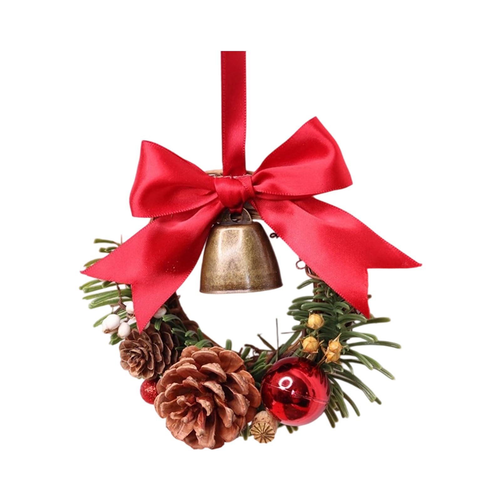 Tsophreniq Holiday Wreath Hanging Ornament for Front Door 12cm Christmas Wreath with Pinecone Bells for Christmas Tree Decoration Holiday Decorations