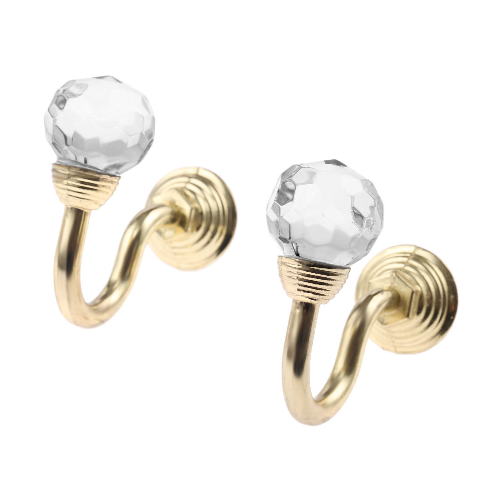 Hicello Gold 2Pcs Round Head Crystal Glass Curtain Hold Wall Hook Mounted Tieback Hooks Hanger Holder With Screws