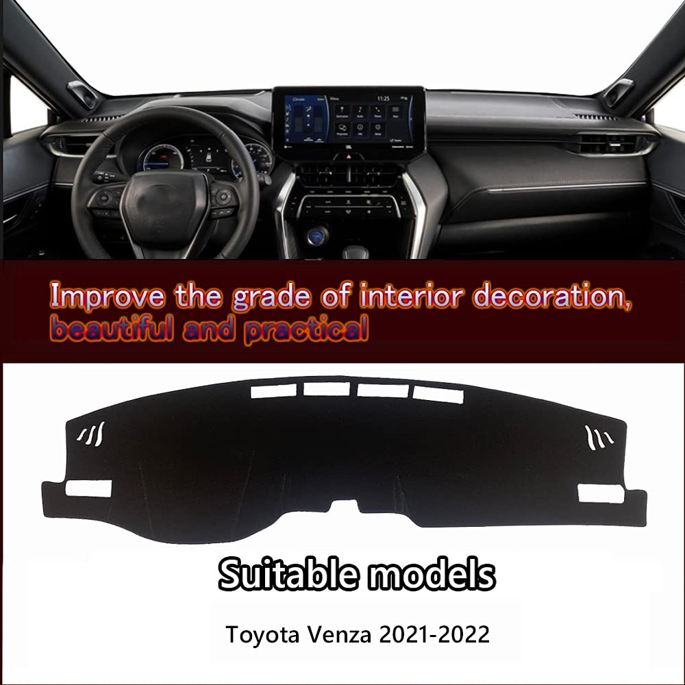 Great-luck Dashboard Cover Mat Custom Interior Accessories Dash Covers Reduces Glare Eliminates Cracking(Without HUD(Black edge) for Toyota Venza(2021 2022)