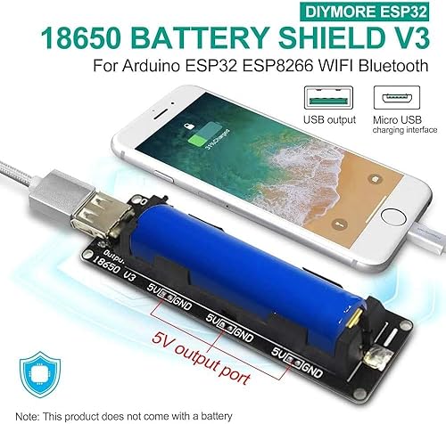 Miniatura 2 de diymore Soporte de batería 1865O Batería de iones de litio V3 Shield 1 soporte 3V1A 5V2A USB Power Bank Módulo de carga de batería Banco de energía