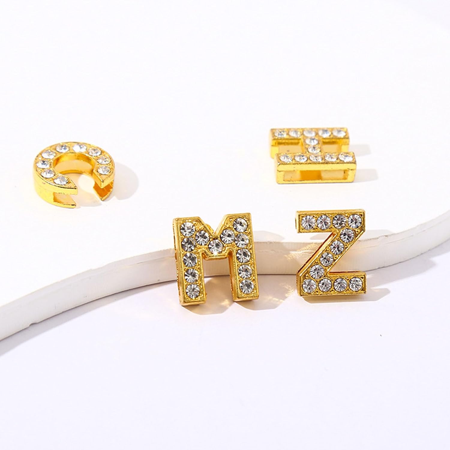 130 PCS A-Z Full Rhinestones Charms 8MM Slide Alphabet Crystal Letters for DIY Slide Wristbands Bracelets,Hair Clips,Jewelry Making Charms(130PCS Gold 8mm) - Image 6