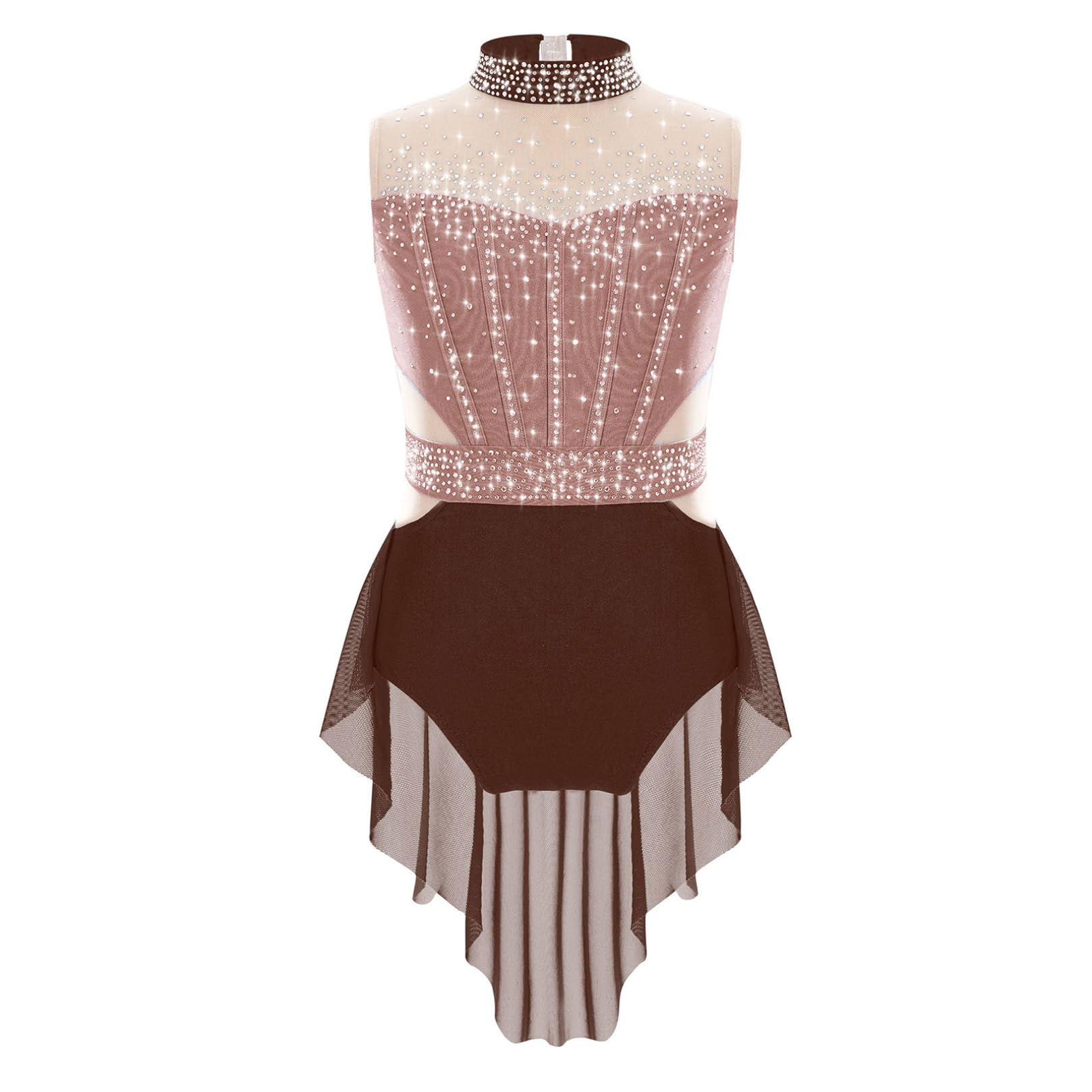 Robe Patinage Artistique Justaucorps Gymnastique Danse Strass Tenue Danse sur Glace Costume 5-16 Ans
