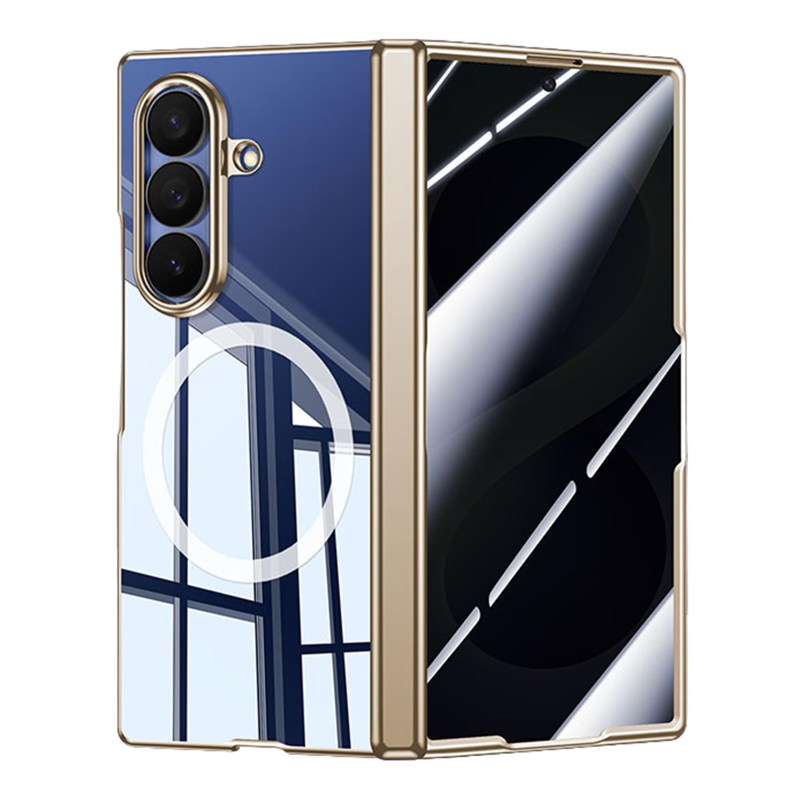 MFAOSHI Magnetic Case for Samsung Galaxy Z Fold 8 Ultra, Electroplated Clear Hinge Protection Case with Anti Peeping Tempered Glass Cover