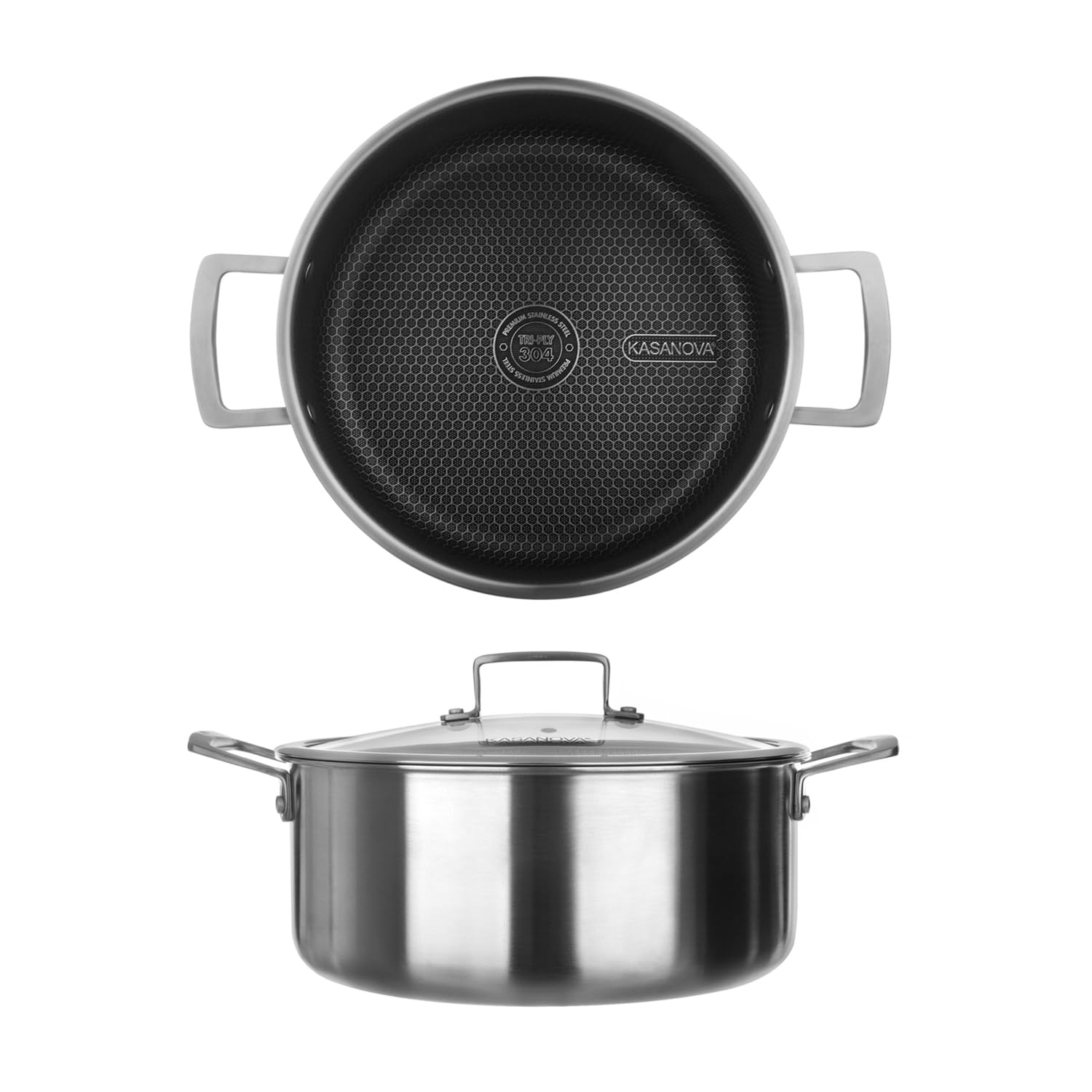 KASANOVA Casseruola antiaderente con rivestimento nido d'ape 28 cm Tri-ply, con coperchio in vetro