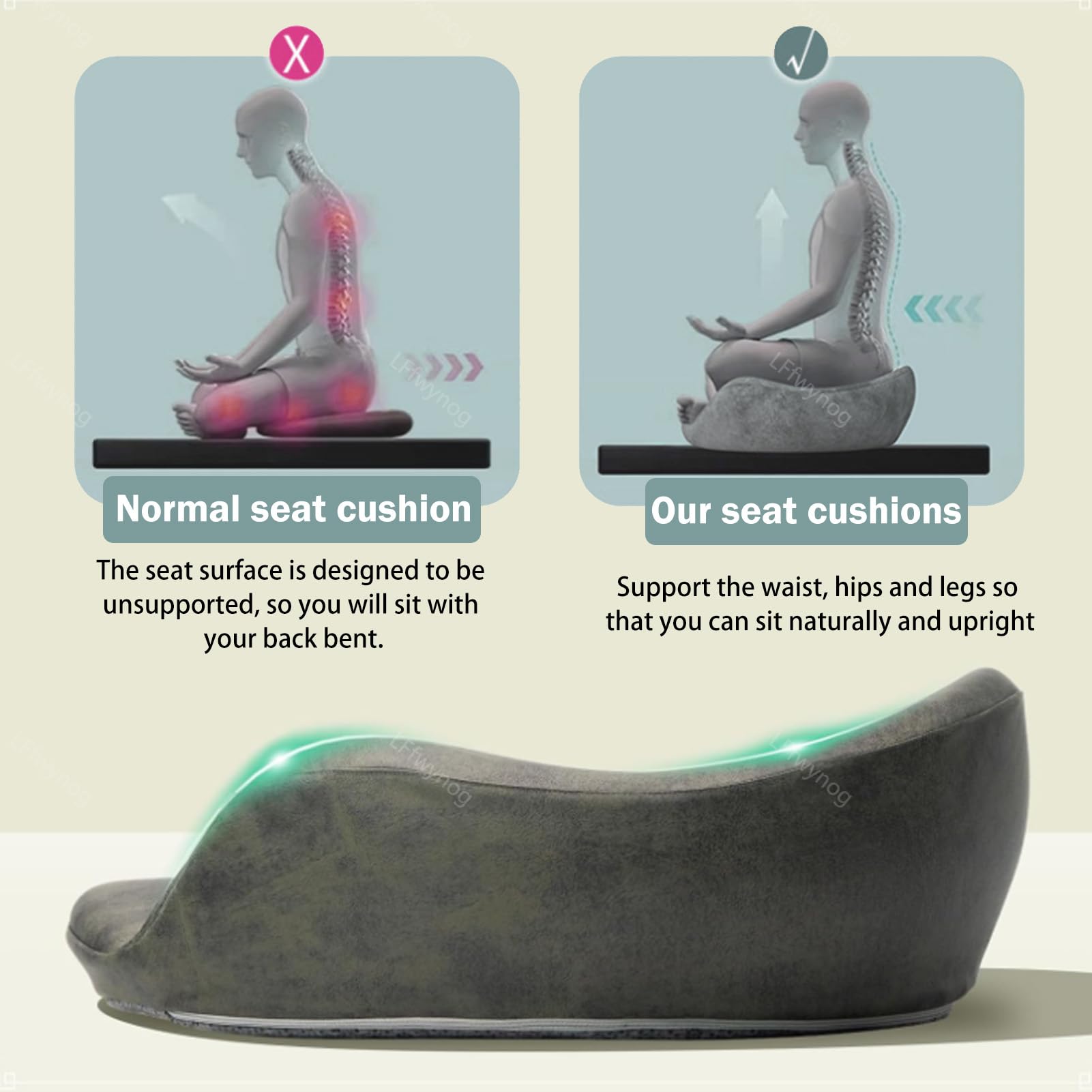 Cojín de meditación con soporte de espalda curvado para yoga y práctica de atención plena, proporciona comodidad durante largos períodos