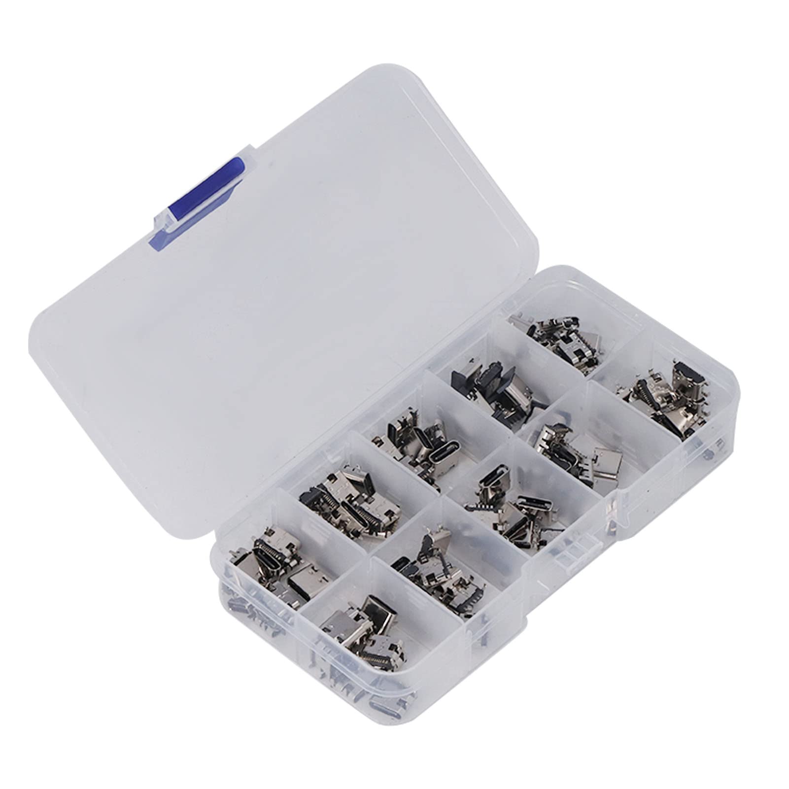 Eujgoov 100 szt. adapter USB C, srebrny, 10 modeli, lutowane gniazdo wtykowe żeńskie, laptop, kompatybilny z PC