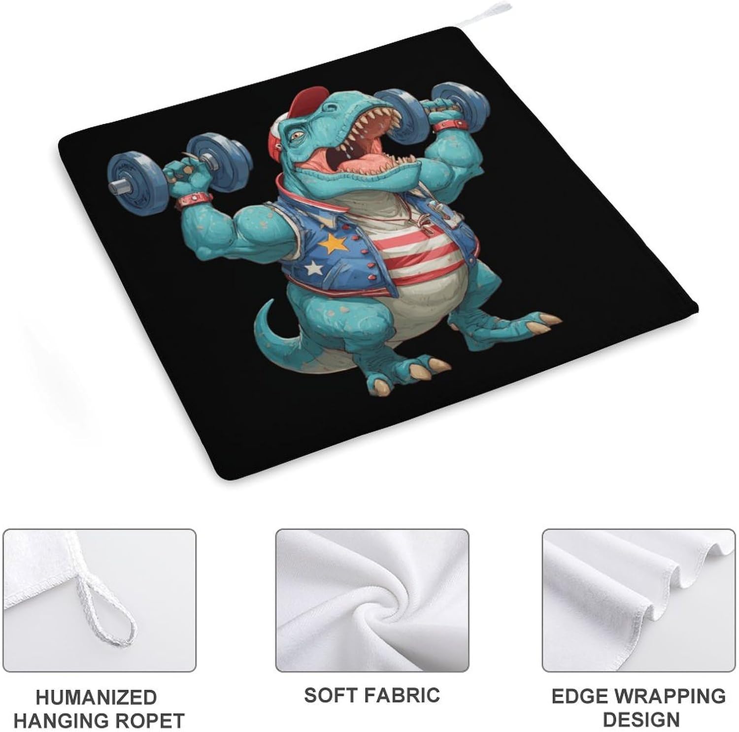 Funny Weight Lifter Barbell Dinosaur Microfiber Hand Towels for Bathroom Soft Absorbent Bath Kitchen Towel with Hanging Loop 4PCS