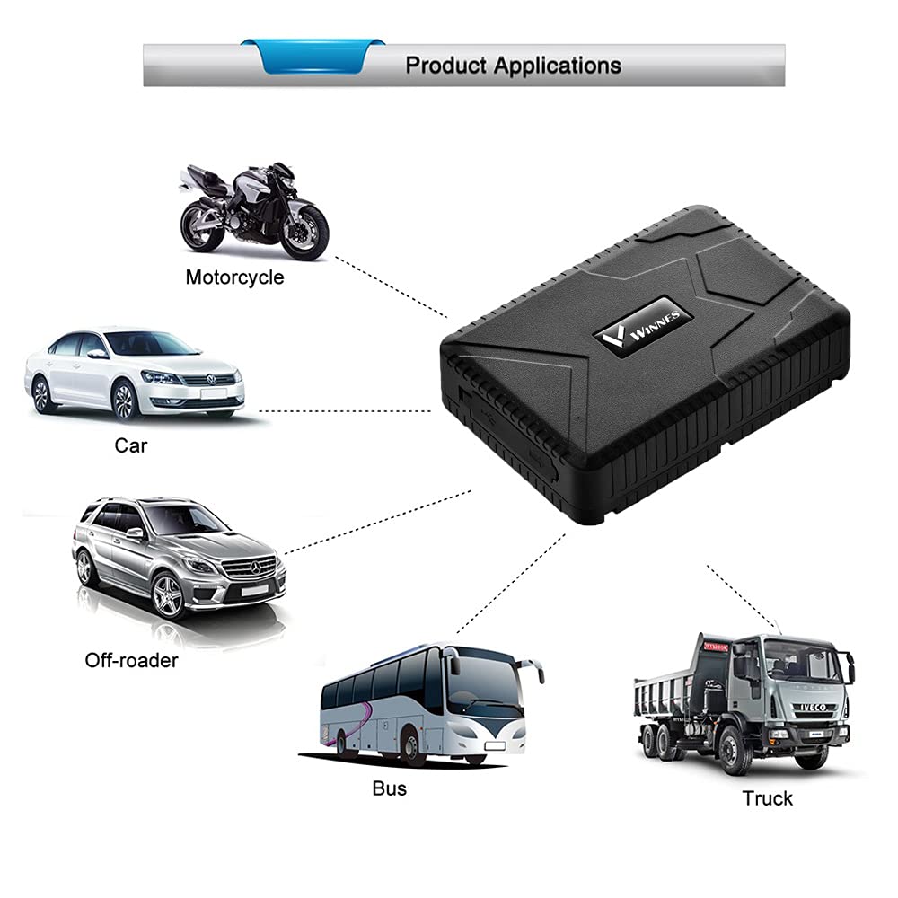 Winnes GPS Tracker Localizzatore per Auto/Veicoli/Camion/Moto - Inseguitore in Tempo Reale Impermeabile, Geo-fence, Allarme Shock - App/Web Gratuita, 10000 mAh, TK915