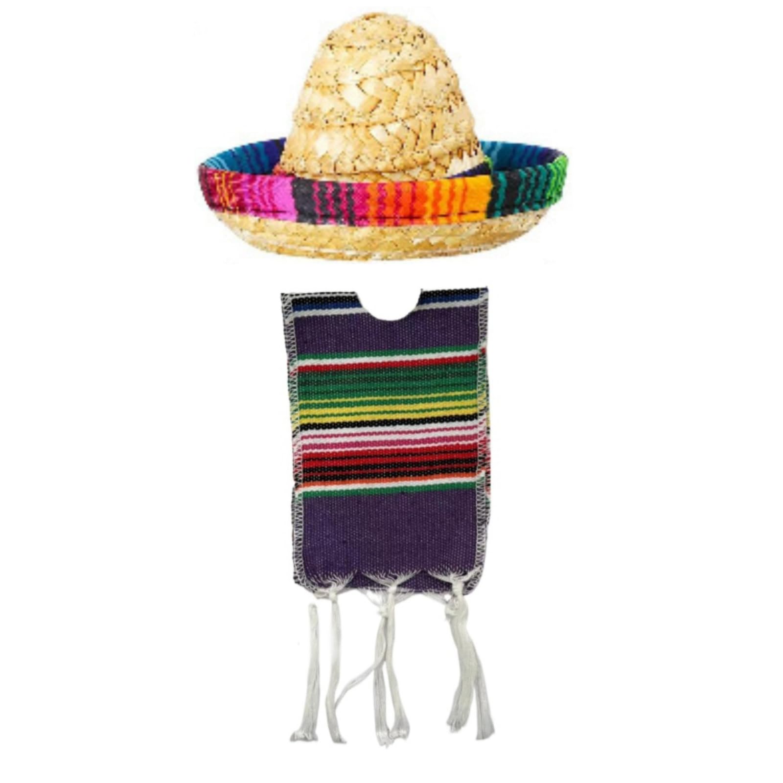 Cazqgoy Small Mexican Sombrero Hats and Serapes Ponchos for Bottles, Colourful Beer Poncho Cover, Tiny Sombrero Hat, Mini Serapes Poncho For Bottles,purple
