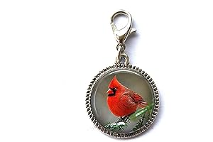 Cardinal Bird Charm - Engraved Charm with Lobster Clasp