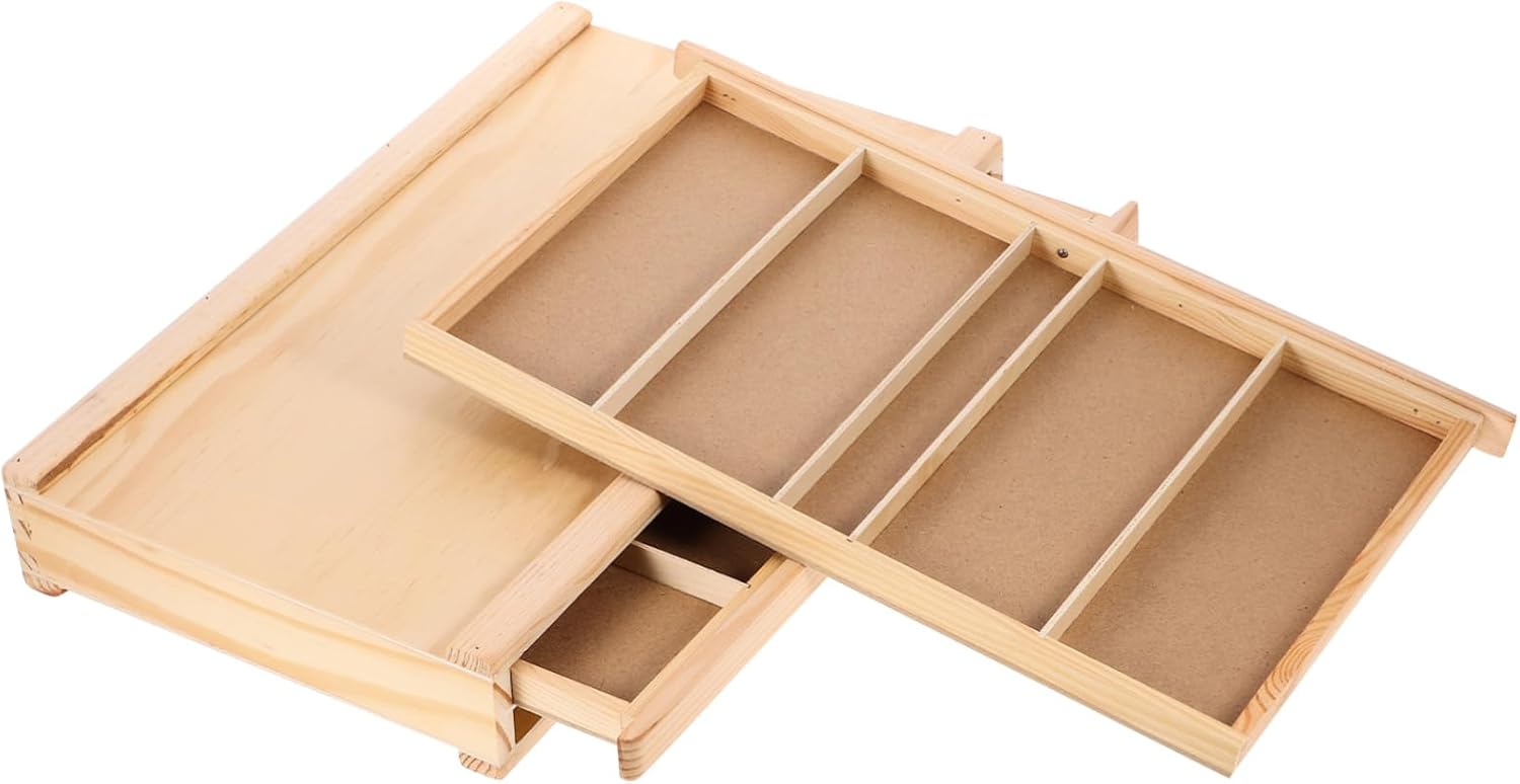 HAPINARY Wooden Storage Box Multi-Layer Pen Holder Craft Storage Organizer Paint Brush Holder Home