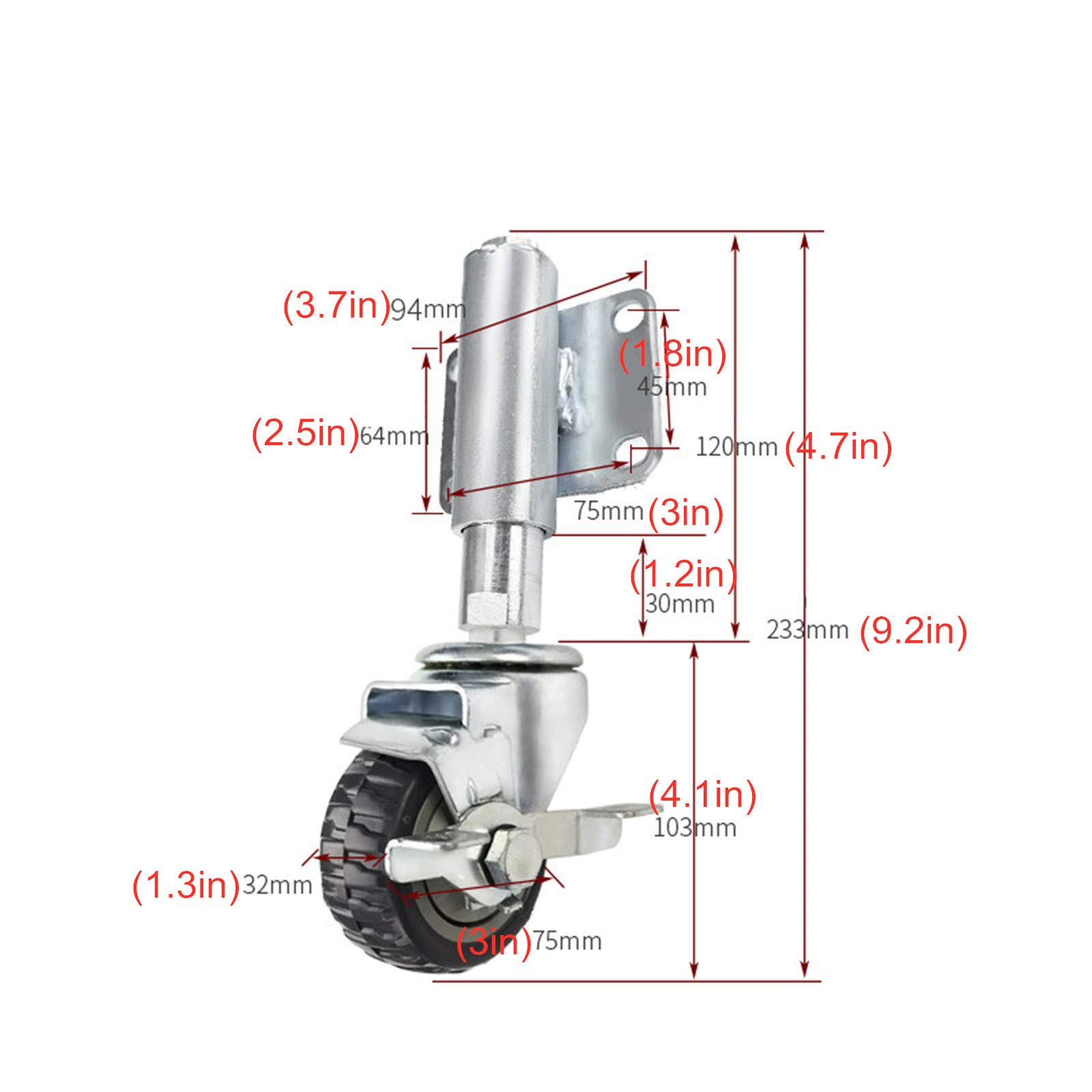 3-calowe koła do bramy sprężynowej o dużej wytrzymałości - Regulowane kółko z amortyzatorem do ogrodu i ogrodzeń, 1 szt.(Side Brake 30mm)