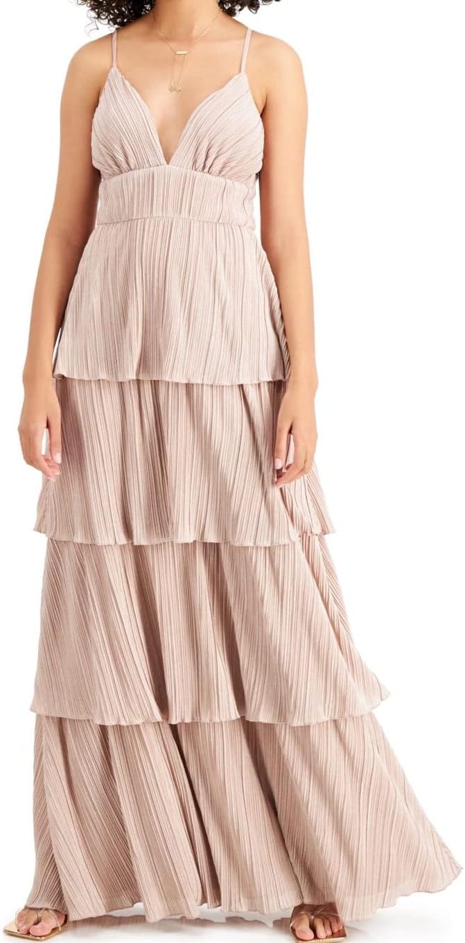 Speechless Womens Pink Shimmer Spaghetti Strap V Neck Full-Length Formal Sheath Dress Juniors 0