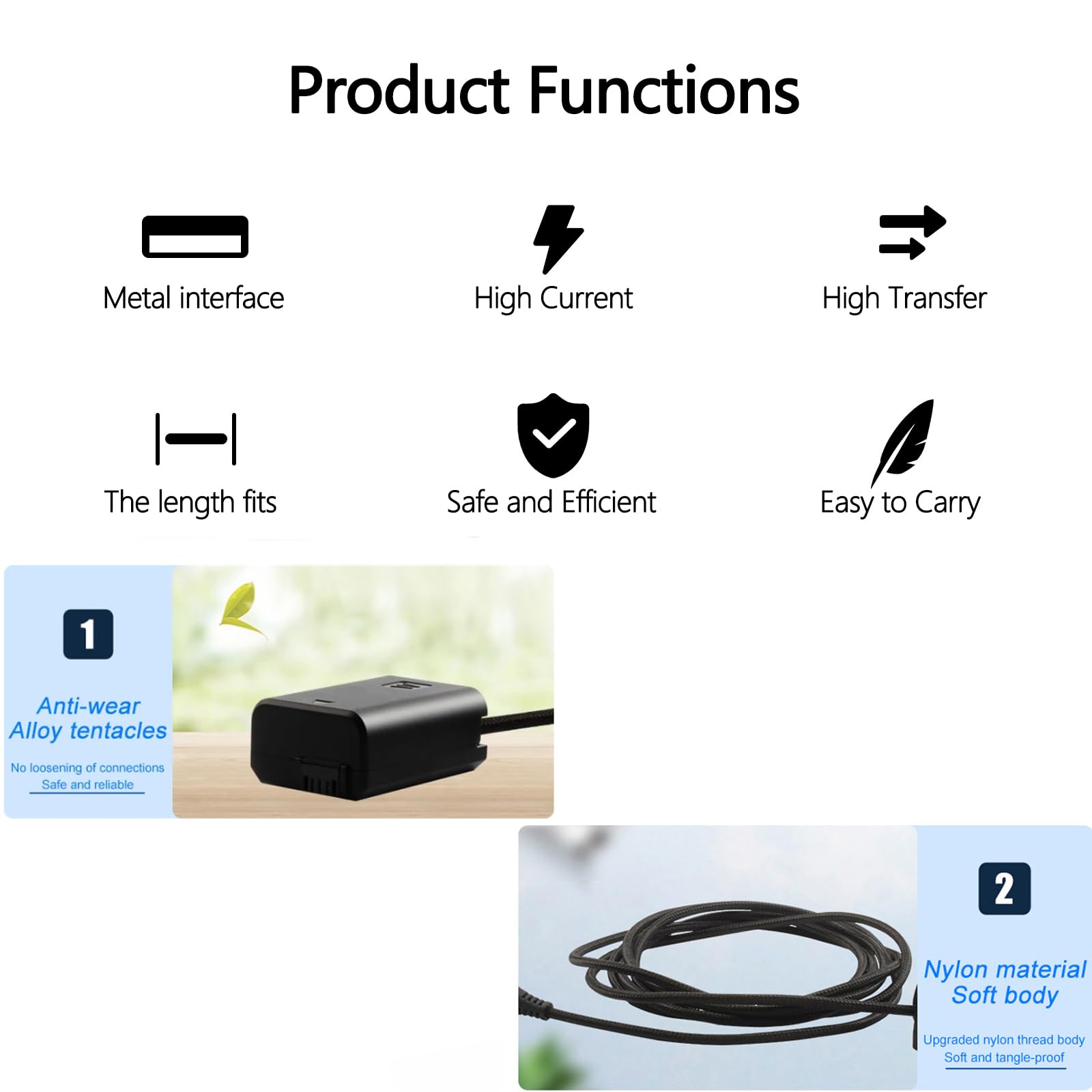 PD Câble d'alimentation USB-C tressé vers NP-FW50 batterie factice AC-PW20 DC coupleur pour Sony Alpha A5100 A6500 A6400 A6000 A55 A7