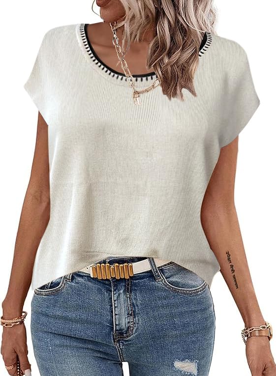 Image of Zeagoo Sweater Vest Women Crew Neck Loose Fit Knit Lightweight T Shirts Pullover Casual Summer Outfits
