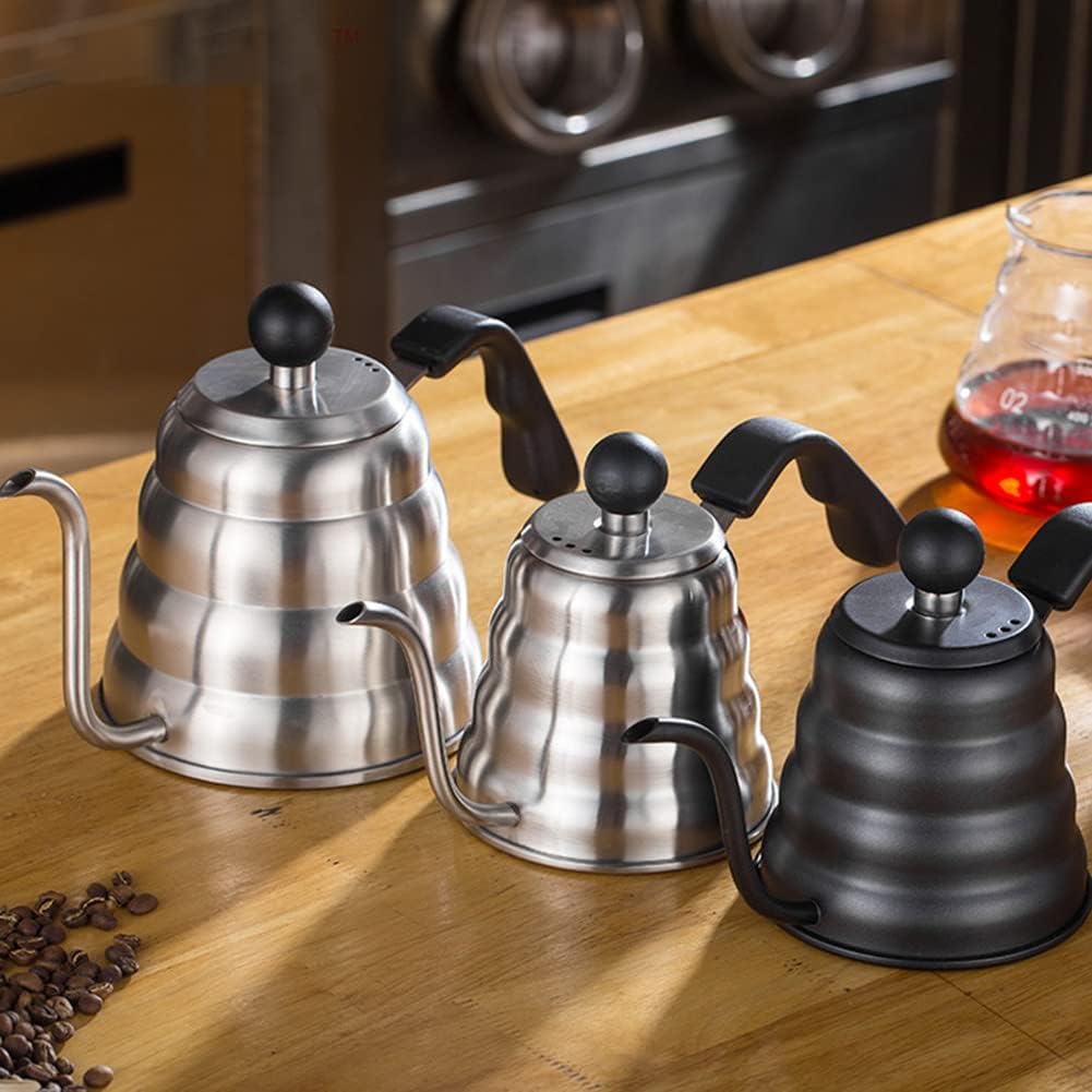 Coffee Press 1L/1.2L Drip Kettle Thermometer Pour Over Coffee Tea Pot Long Neck Stainless Steel Thin Mouth Kettle Pots(Dull)