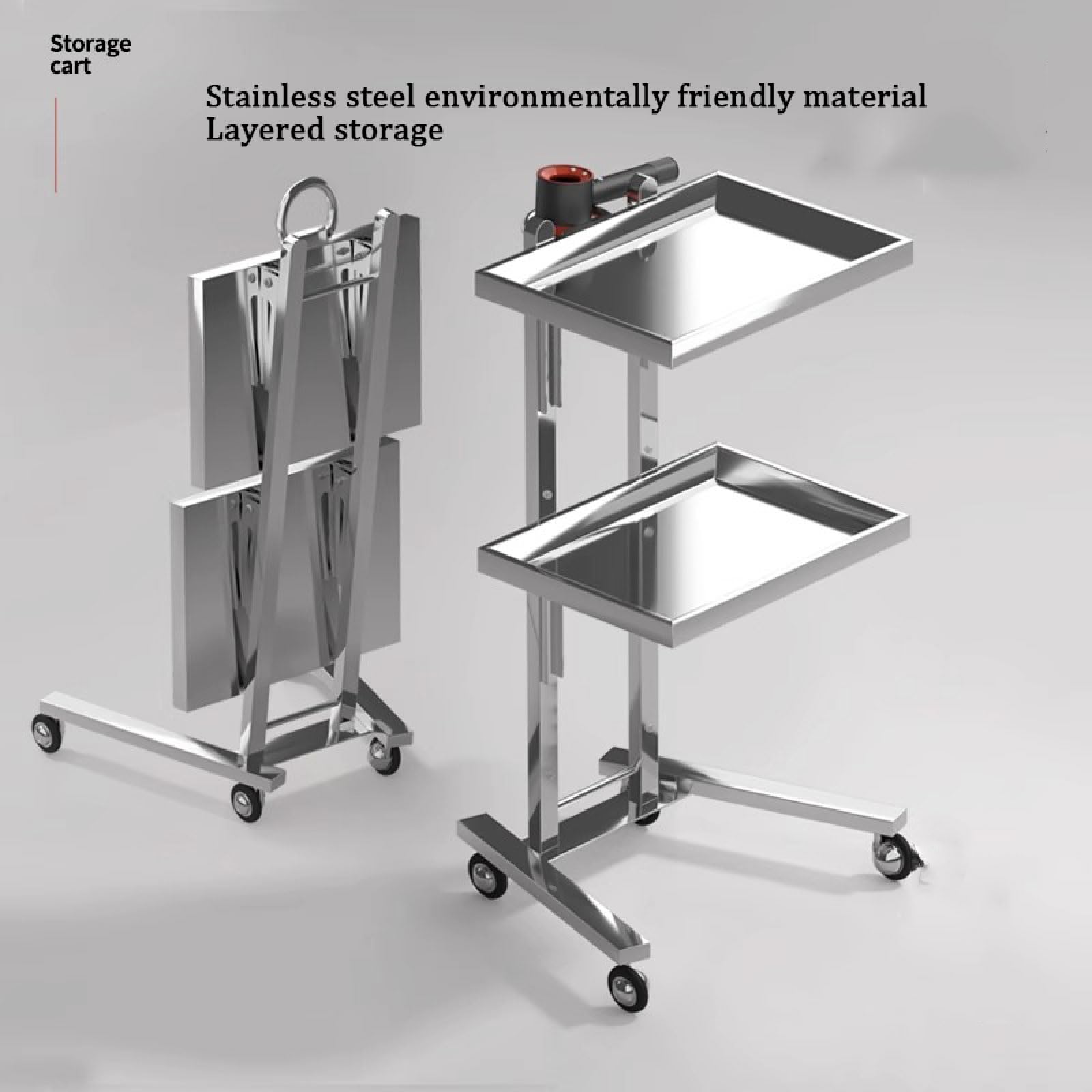 Verdickter Salon-Tablettwagen aus Edelstahl, Faltbarer Trolley-Organizer, Aufbewahrung mit Rädern, Salon-Tablett-Aufbewahrungswagen für Salon-Schönheitssalon