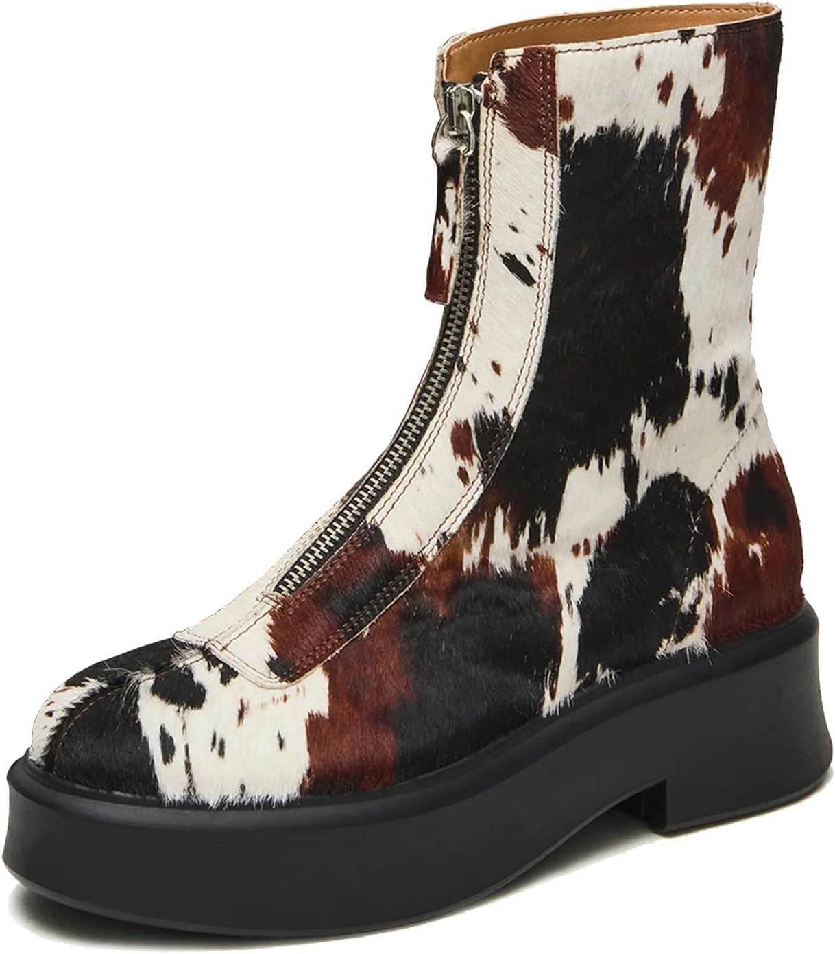 ZJGZF Women's Platform Ankle Boots Leather Boot Chelsea Booties Block Heel Round Toe Short Combat Boots Comfortable Zipper Winter Snow Boot Casual Dessy