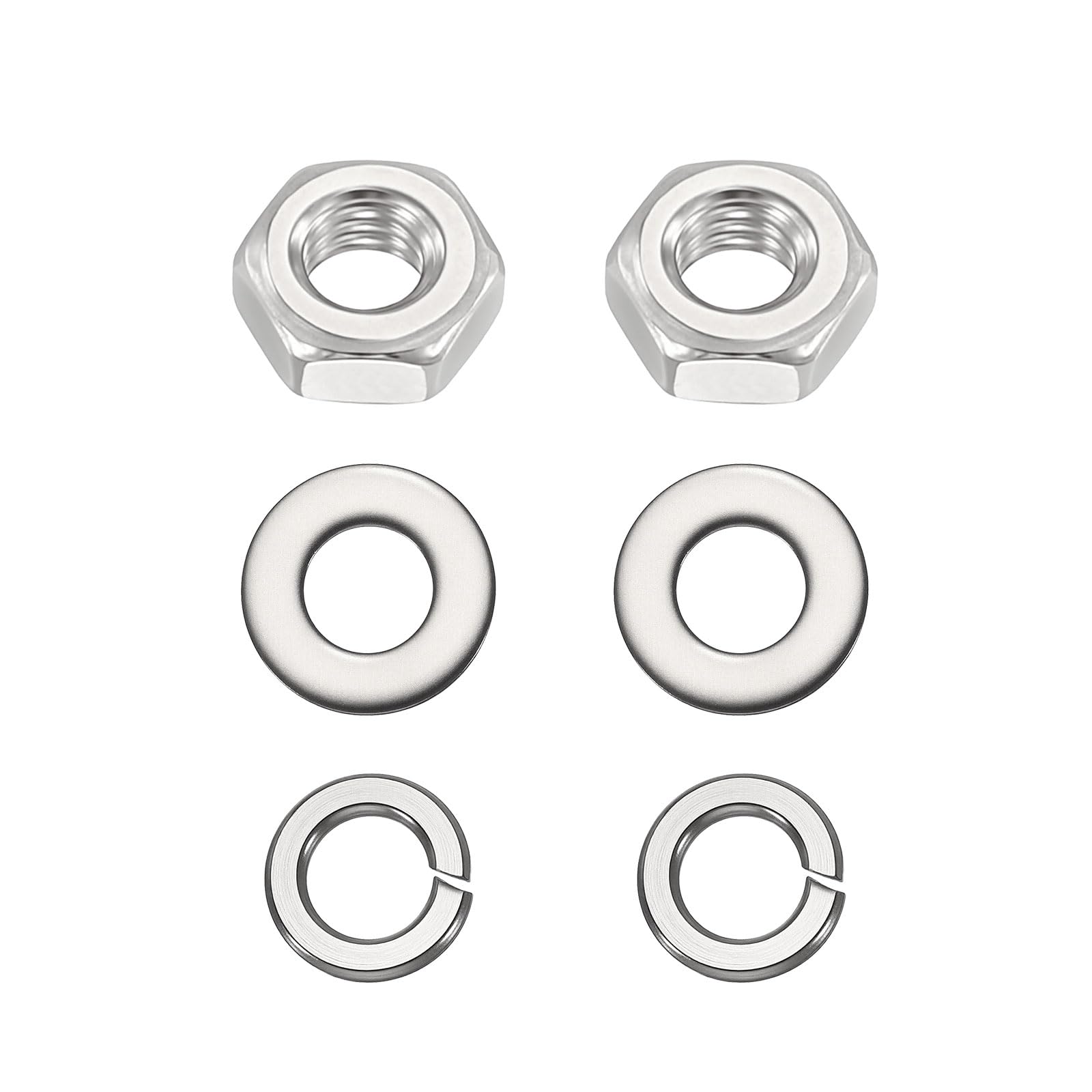 Kozelo 150pcs Hex Nuts Assortment Kit - [M3-0.5] 304 Stainless Steel 18-8 (A2-70) Hardware Nuts with Flat Washers and Spring Washers Set for Mechanical Repair & Assembly, Silver