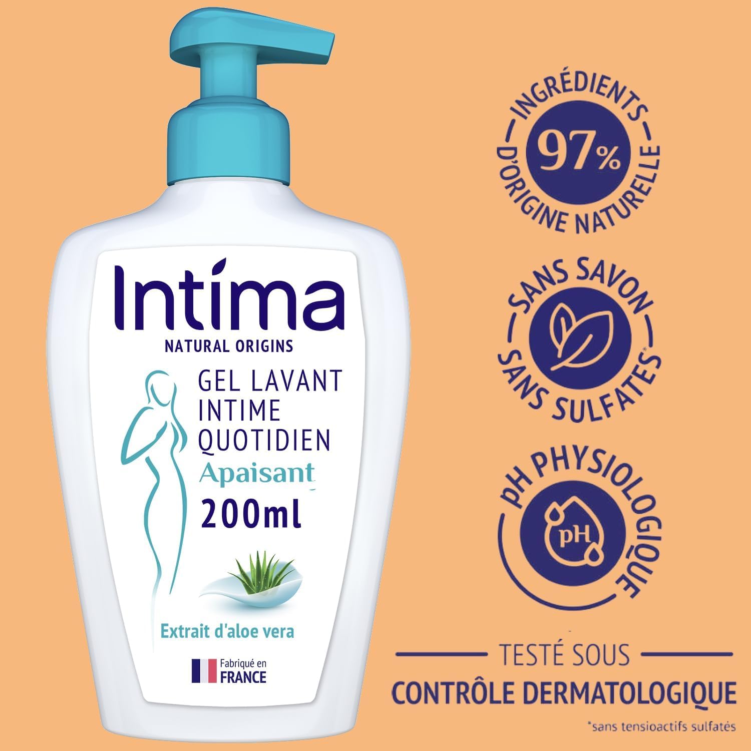 Intima - Lot de 12 Gels Intime Femme Natural Origins - Gel Apaisant à Aloe Vera - 97% naturels - 12x200 ml