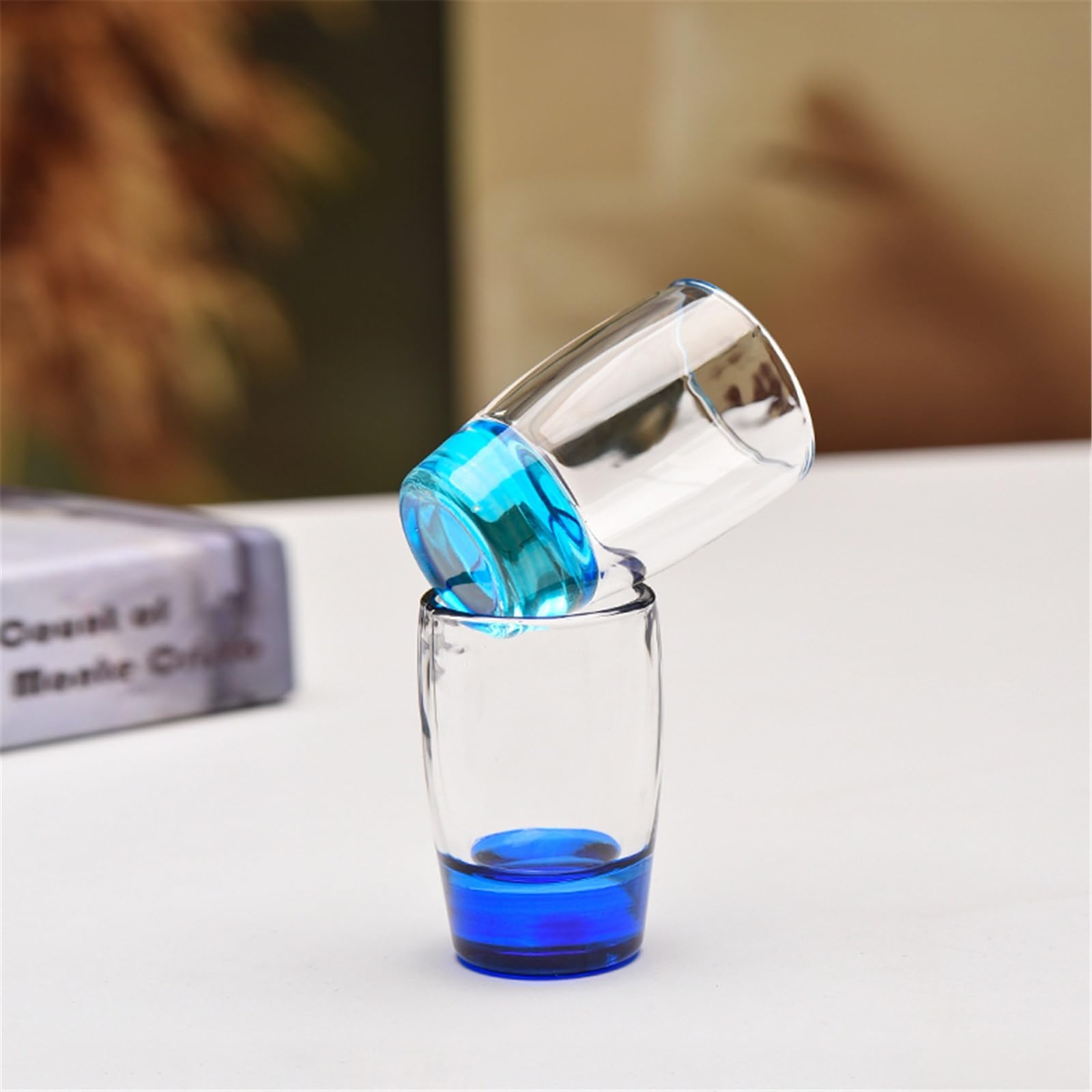 Cocina Paquete de 6 vasos chupito colores, vidrio transparente pequeño 1.5 oz Jugo