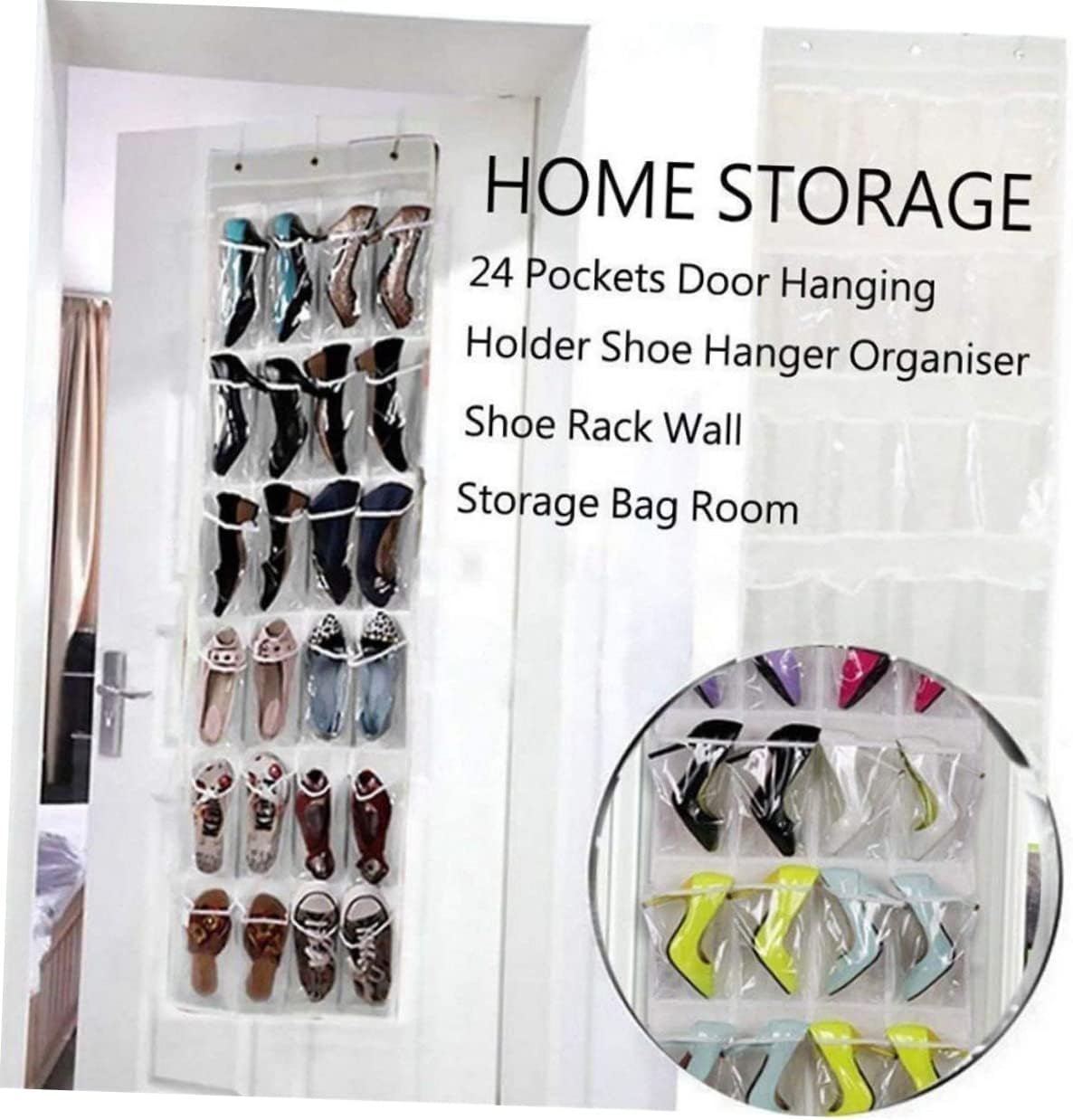 Cabilock Transparent Shoe Storage Bag with Pockets Over Door Rear Hanging Organizer for Bathroom Bedroom Kitchen Space Saving Wall Mounted Sundry Storage