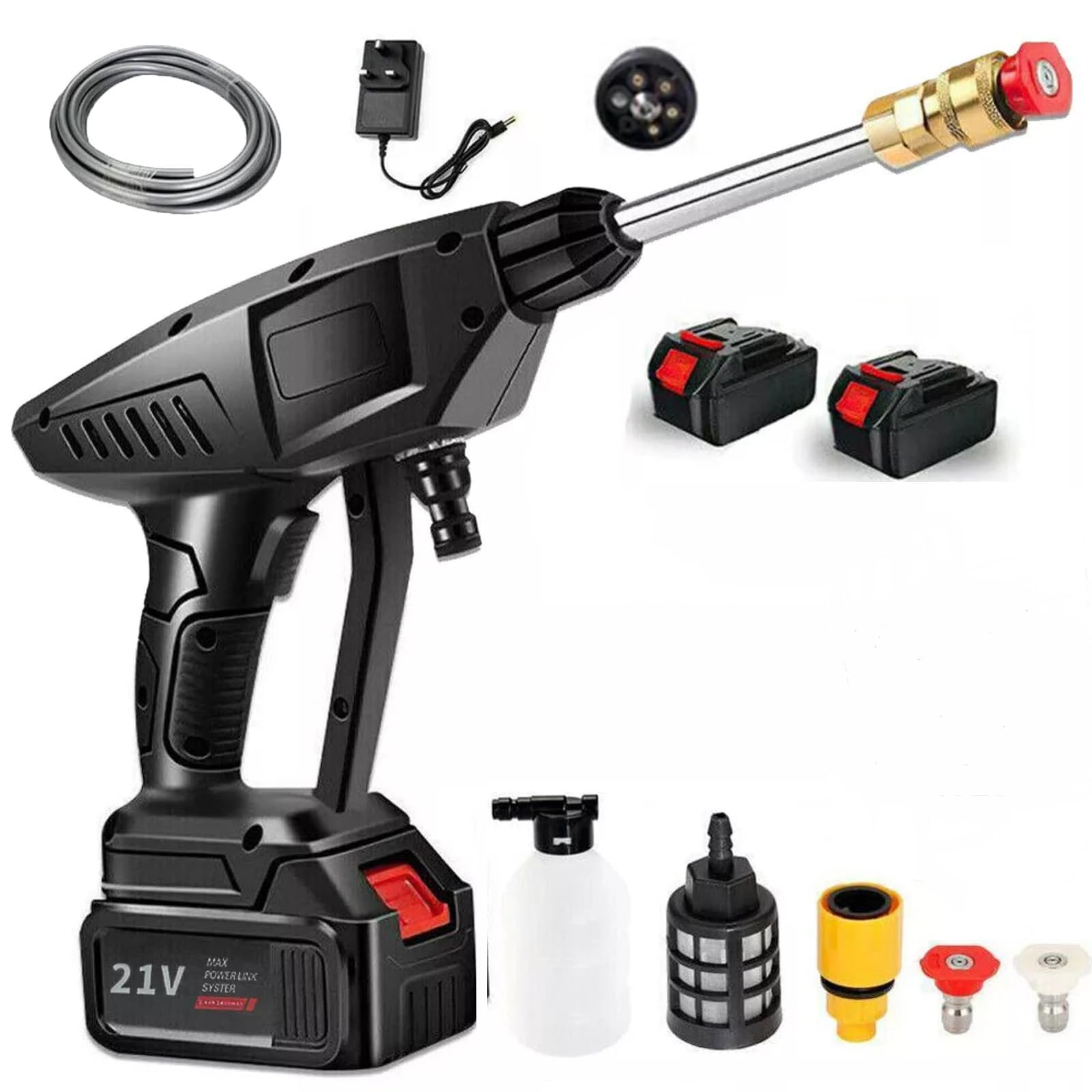 Cordless High-Pressure Washing Water Gun Car Jet Washing Machine with 2PCS Rechargeable Battery,Handheld Power Cleaner Water Gun for Car/Fence/Floor/Patio Cleaning (Black 2)