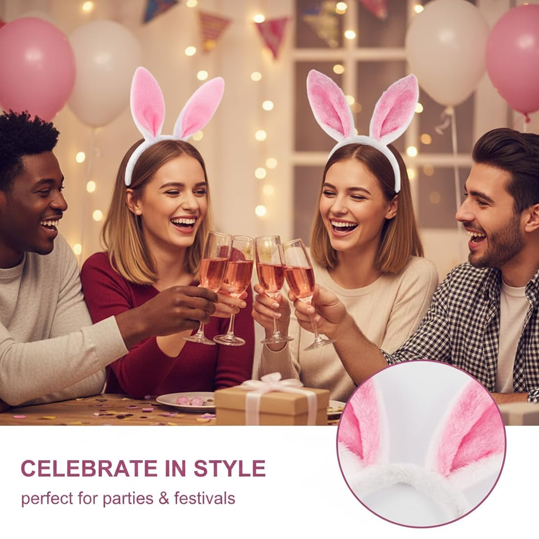 Serre-tête Lapin, Accessoire de Pâques, Déguisement de Carnaval pour Femmes et Enfants, Idéal pour Fêtes, Célébrations de Pâques, Spectacles et Photos de Famille Festives