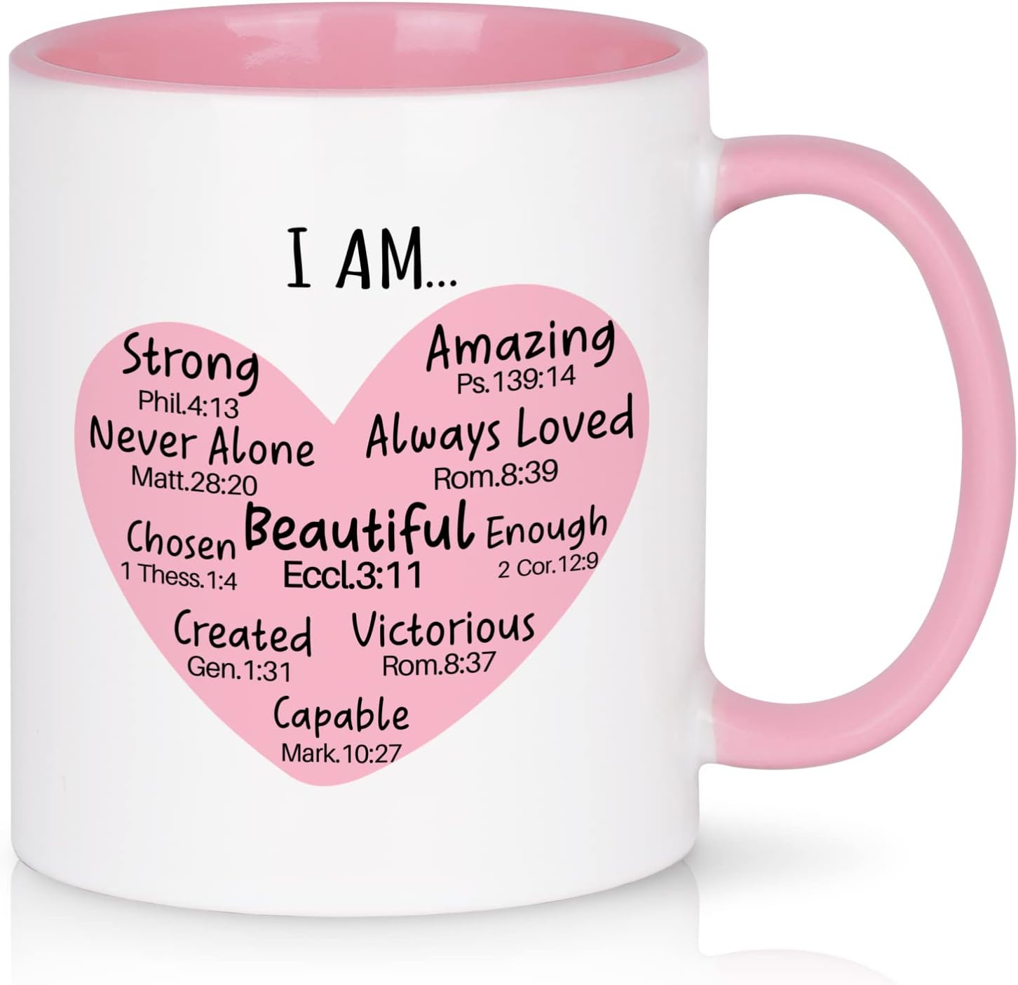 Cabtnca Christian I Am Mug With Bible Verse - Inspirational Faith Encouragement Gift for Women - Scripture Coffee Mug, Self Love, Religious, 11Oz