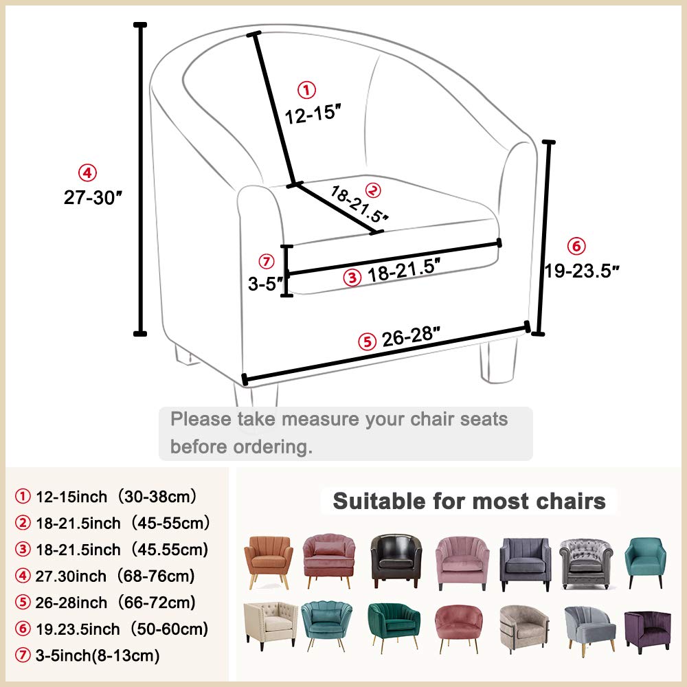 Funda para silla de club con funda de cojín de asiento, funda redonda para sillón con acento de bañera, fundas elásticas para sofá sala de estar, dormitorio, oficina, comedor (traje marfil) 4