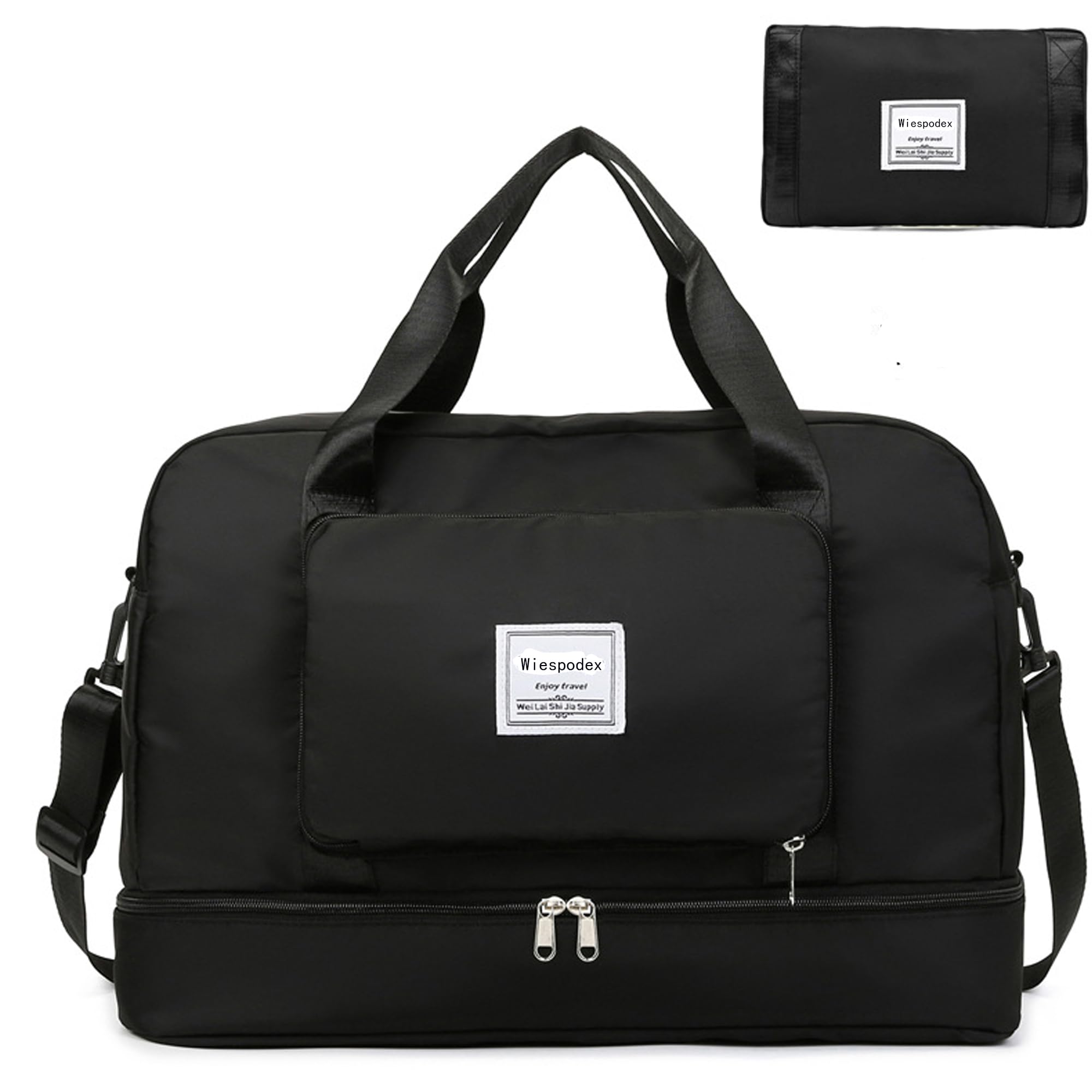 Ryanair Airlines - Borsone da viaggio pieghevole, 50 x 32 x 28,5 cm, da viaggio, per la notte, per donne e uomini, colore: nero, Nero , Viaggi per il