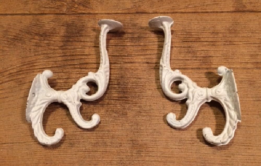 ONE (1) Large White Victorian Style Wall Hooks 7" tall & 4" deep ONE (1) 01207 W Cast Iron Rustic Accents Antique Vintage Decorative Home Improvement Pieces