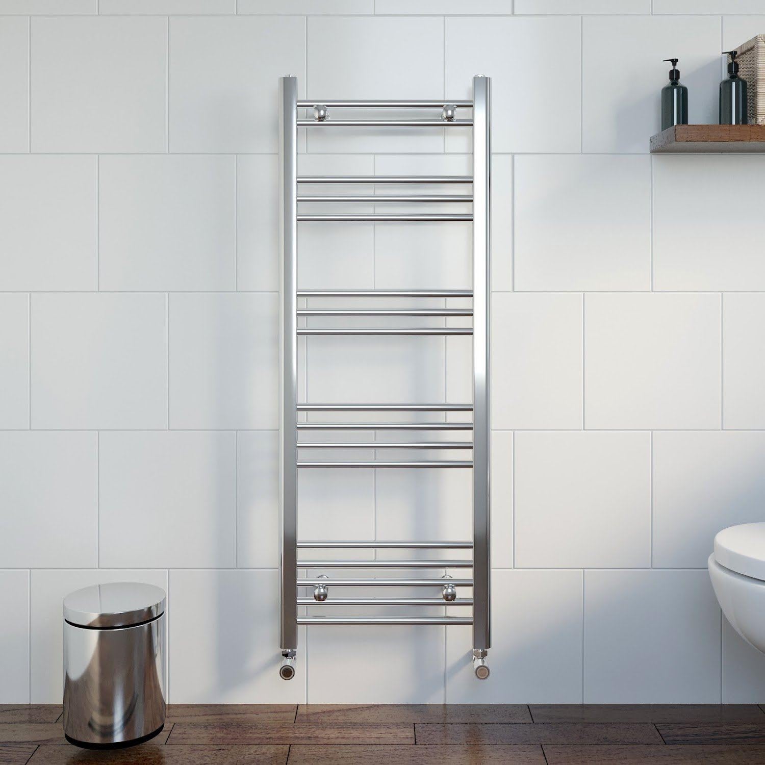DuraTherm® 1200 x 450mm Flat Straight Heated Towel Rail Radiator Modern Central Heating Bathroom Warmer Wall Mounted Ladder Rad, Polished Chrome