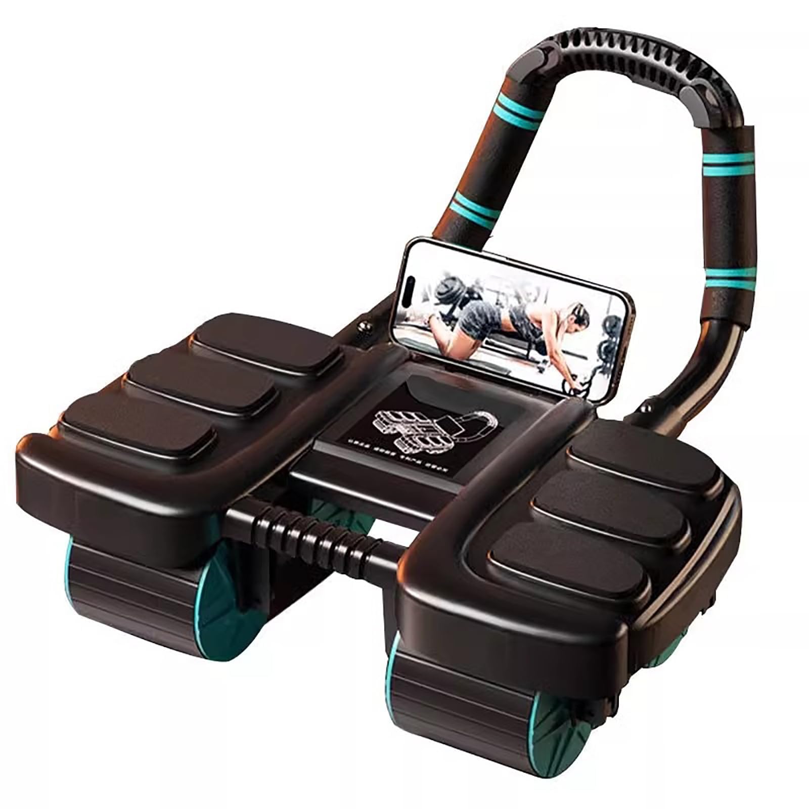 Ruota addominale con supporto per gomito, attrezzatura per allenamento a 4 ruote, rullo addominale a rimbalzo automatico con supporto per telefono, per casa, palestra, fitness