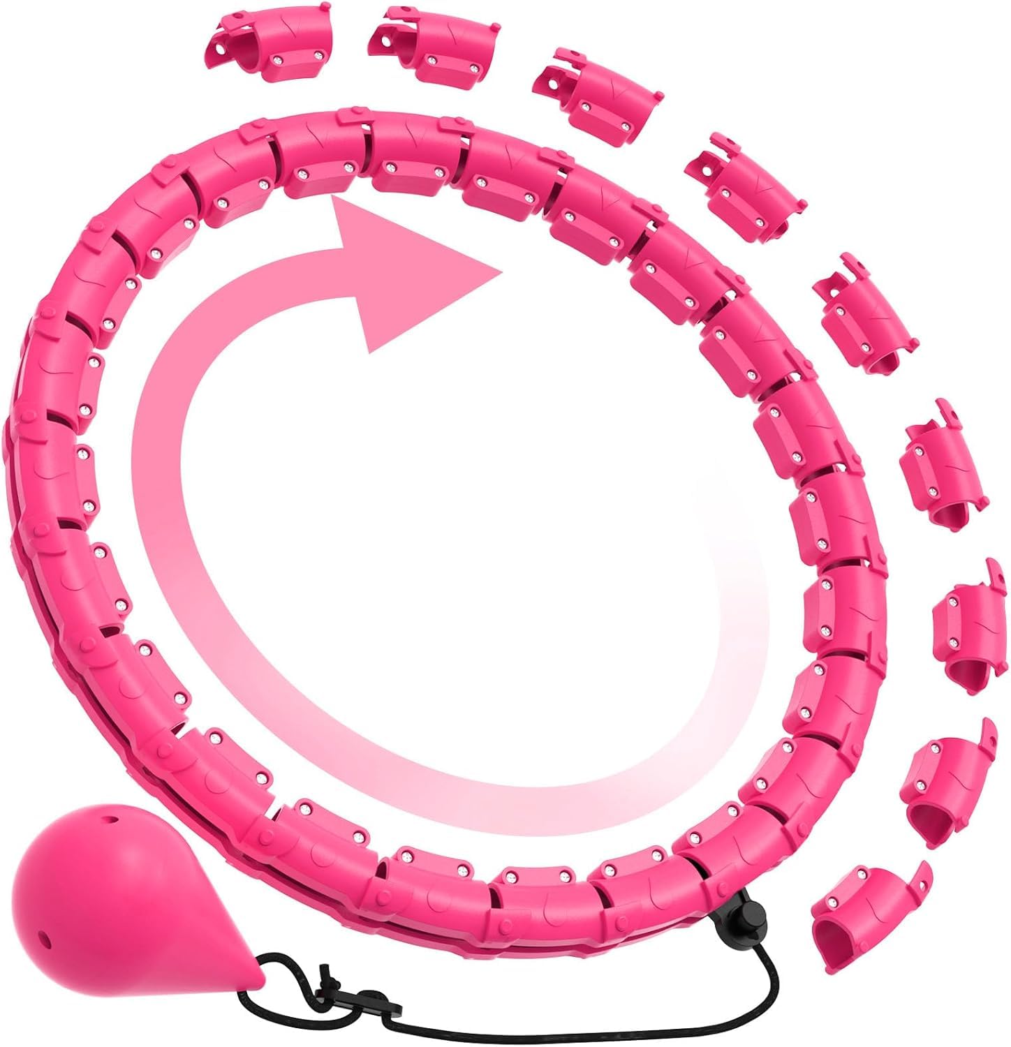 Smart Weighted Exercise Hoop, 360-Degree Rotation, 0.8 lbs, Pink, Adjustable 13-24 Links