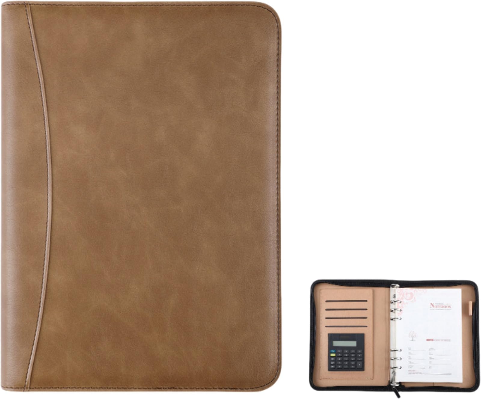 A5 A6 B5 Personal Organizer, Leather Cover, Notepad, Loose Leaf Binder Notebook, 6 Holes, Built-in Calculator, Pen Holder, Business Card Holder, Card Holder, Case Included, Multifunctional